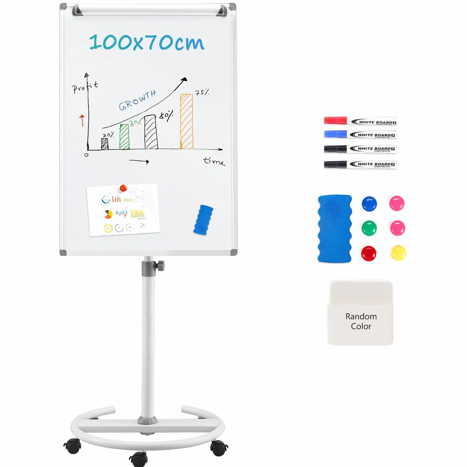 S SWANCROWN Lavagna a Fogli Mobili 100x70cm con Rotelle, Lavagna Magnetica con Cavalletto Altezza Regolabile Ufficio