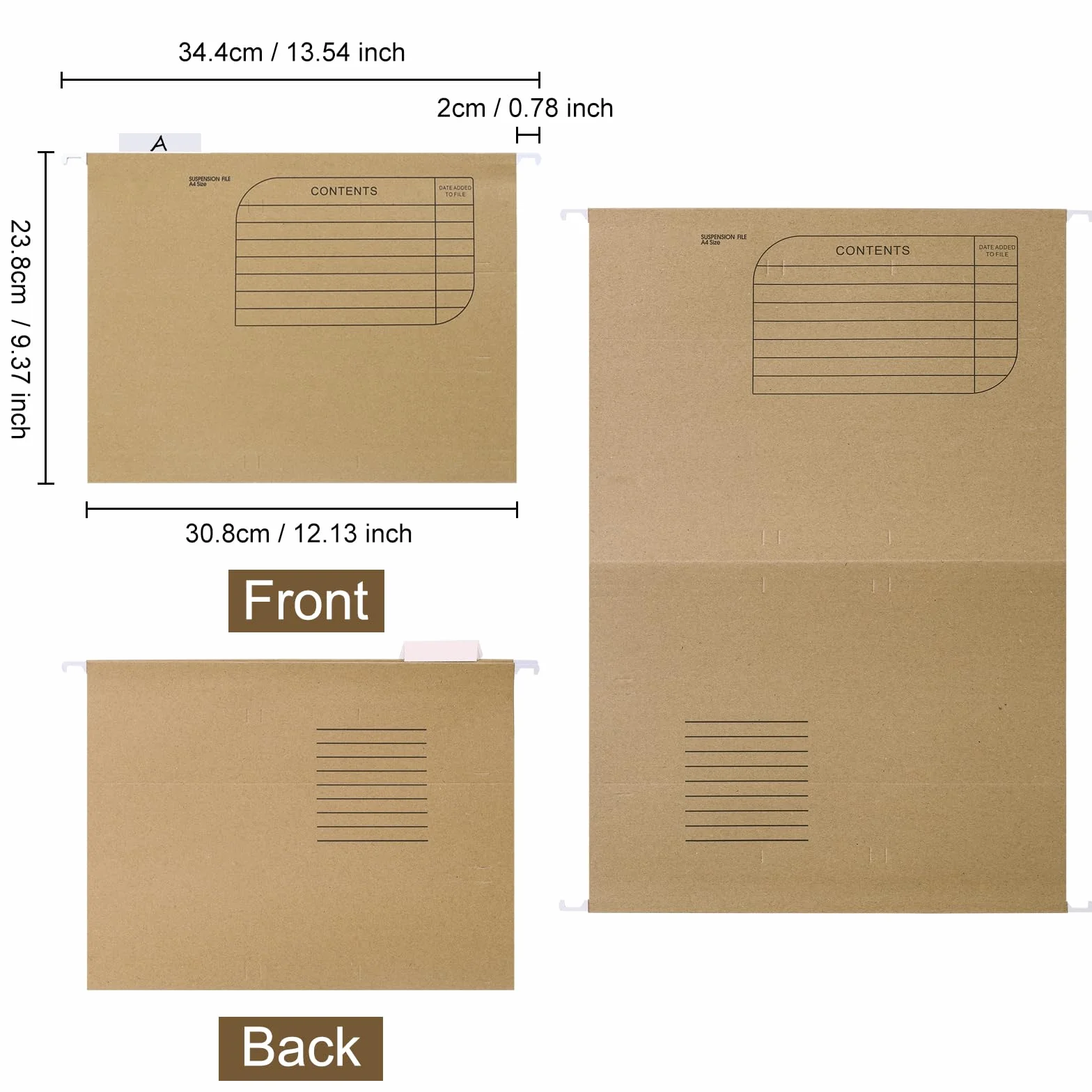25 Pezzi Cartelle Sospese in Carta Kraft per Cassetti, formato A4, con Linguette e Inserti per Ufficio, Scuola, Casa (Marrone)
