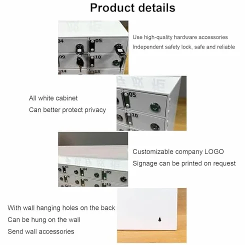 Armadietto da parete per telefono con serratura, design a 50 scomparti con numeri digitali, supporto sicuro per telefono cellulare per ufficio, scuola ed eventi, ideale per riporre dispositivi sicuri