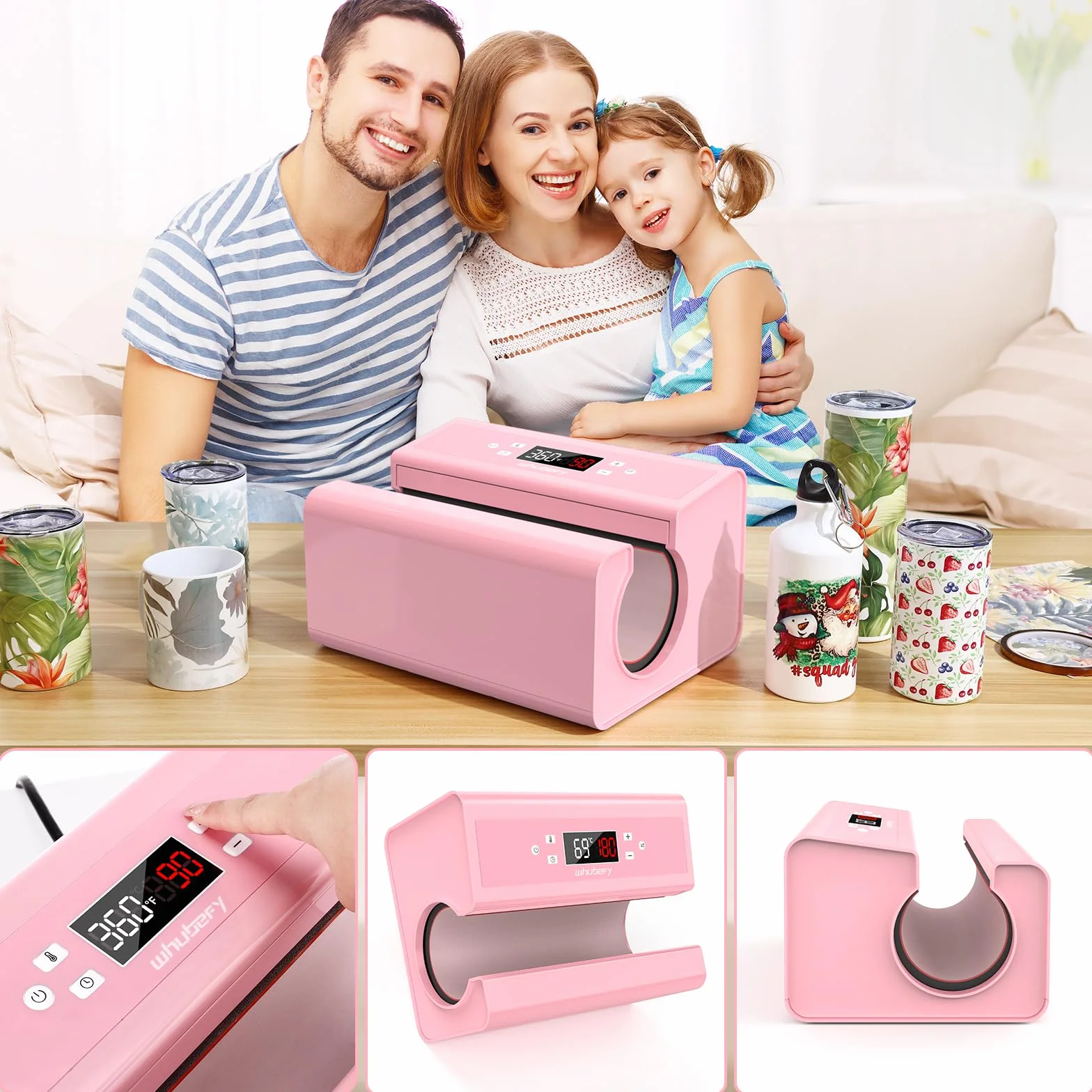 Pressa automatica per tazze, tazze, tazze, tazze da caffè, borracce e borse, controllo preciso dell'ora e della temperatura, regolazione della pressione premendo un pulsante (rosa)