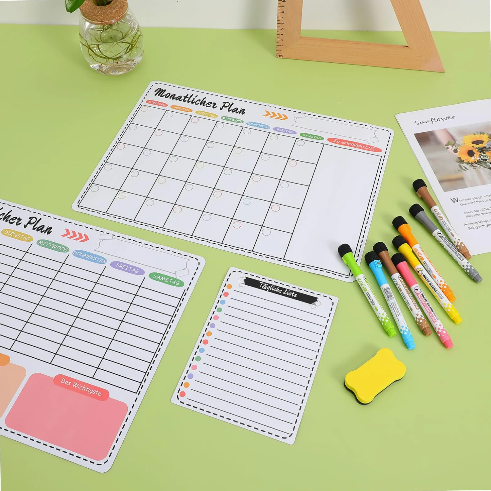 Angoily Lavagna Calendario Magnetica per Frigorifero, Planner Settimanale e Mensile, Cancellabile a Secco, Bianco, per Casa e Ufficio