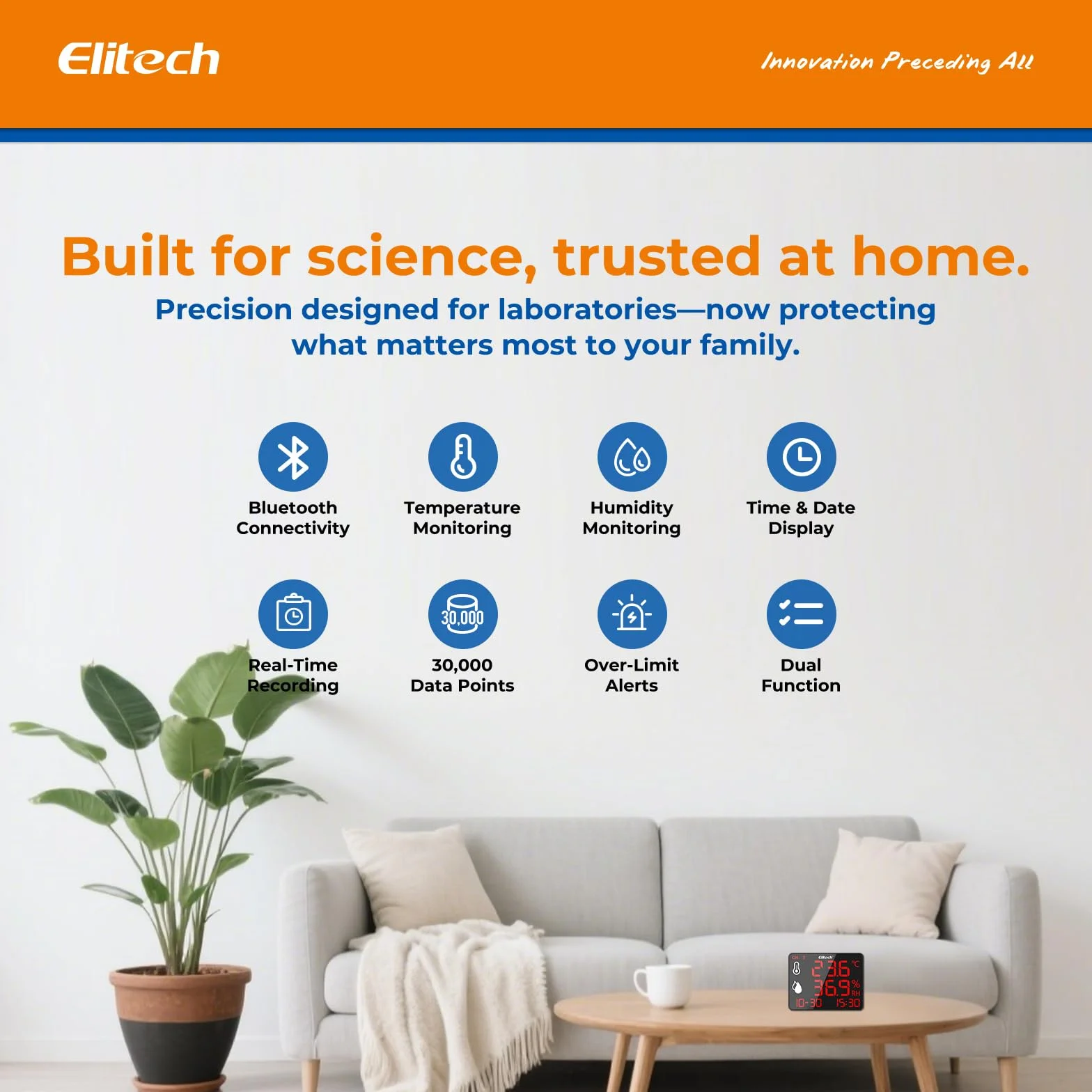 Elitech DR-230-THDE Termometro Igrometro Digitale con Doppia Sonda Esterna 2x2m Bluetooth 30000 Punti