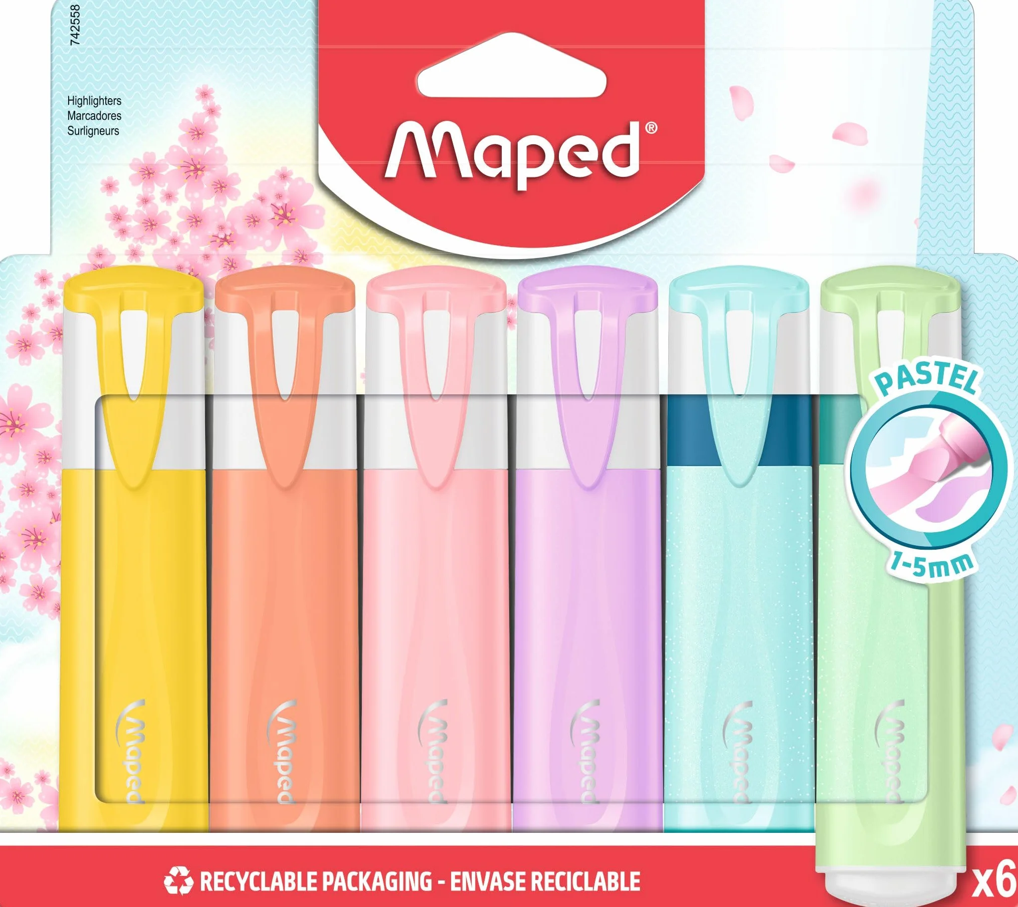 Maped Fluo'Peps Pastello + Glitter 6 evidenziatori punta smussata