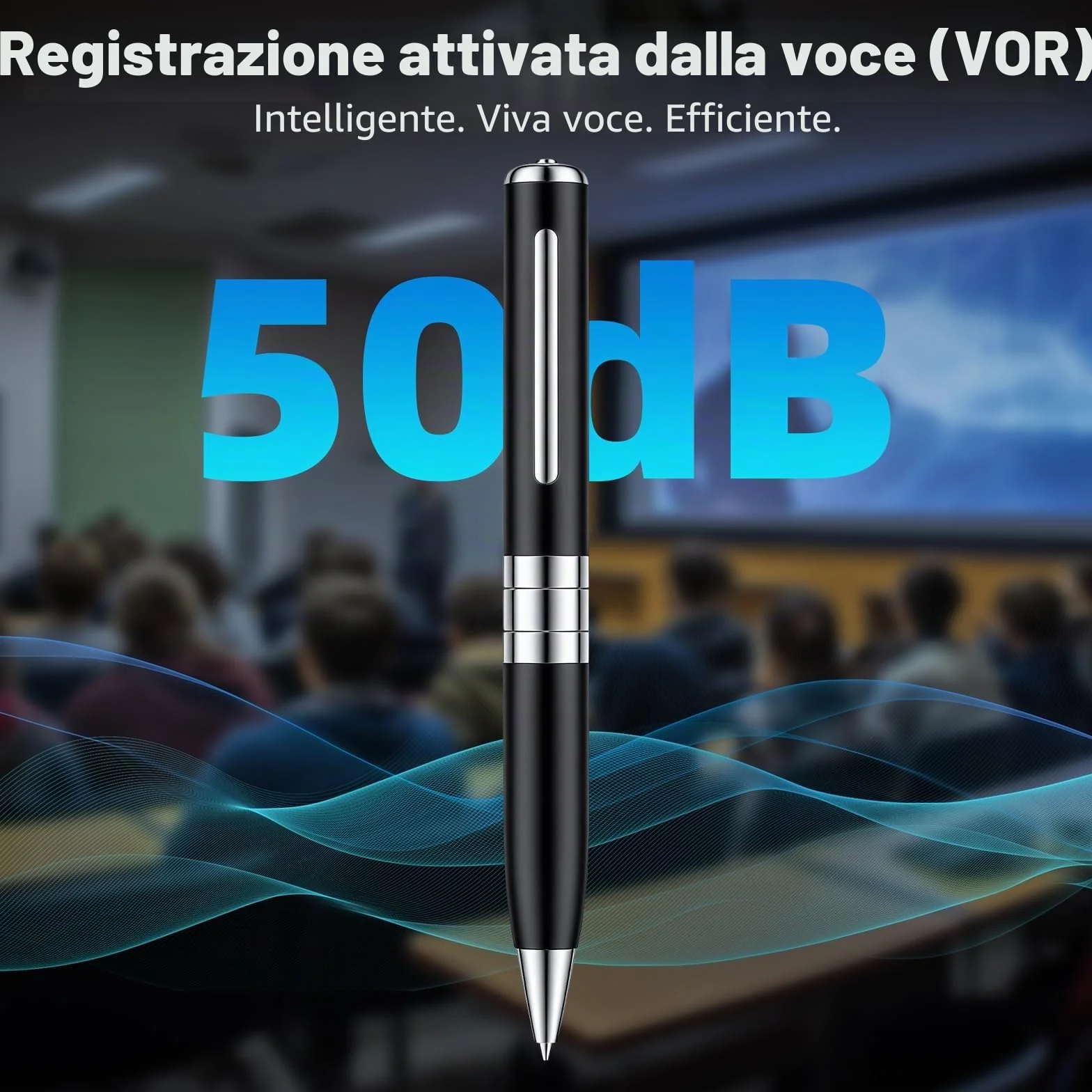 Penna registrazione vocale 64 GB - Dittafono Registratore Vocale automatico e continuo tramite attivazione rotativa, Registratore Vocale Spia Discreta per Corsi, Incontri, Interviste