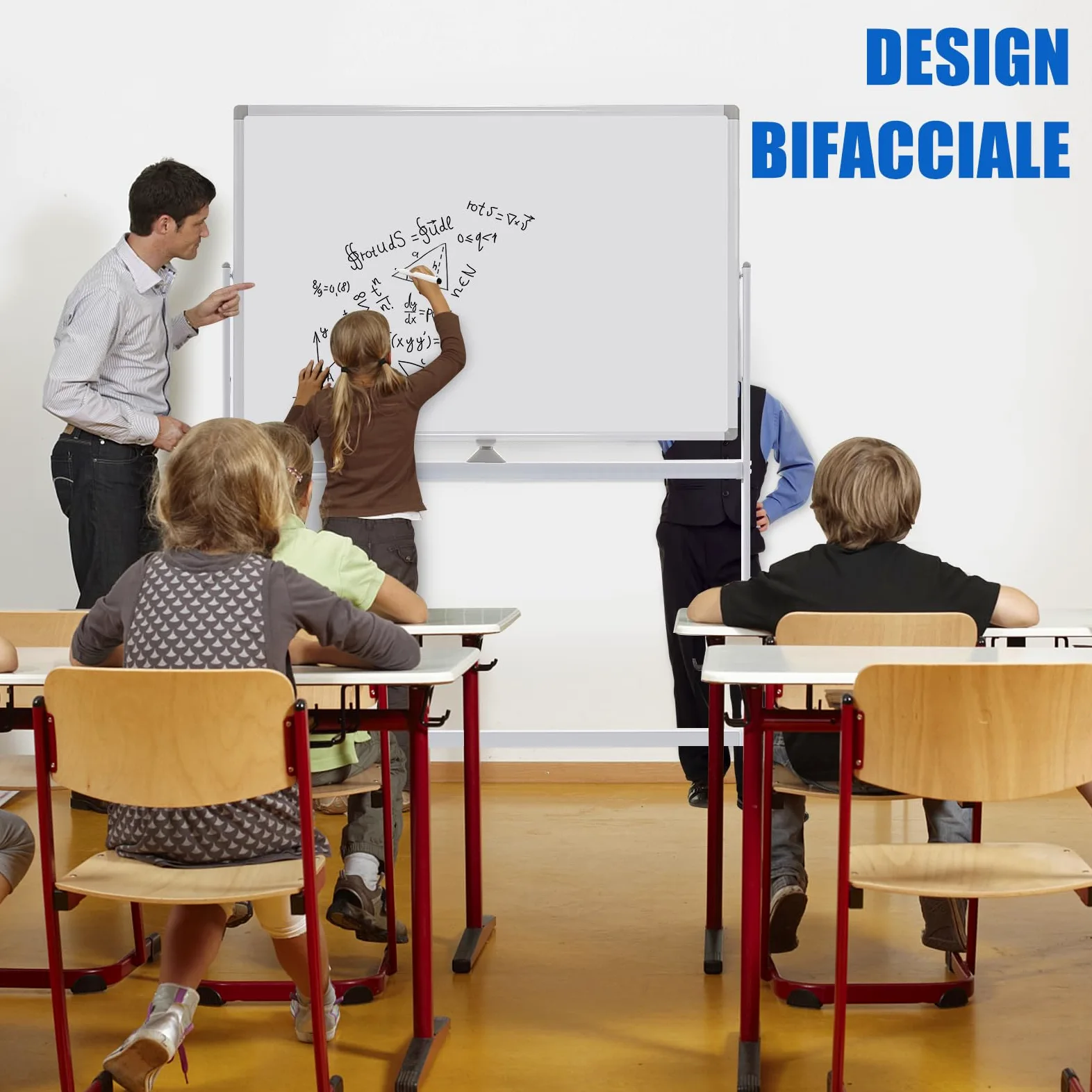 COSTWAY Lavagna Bianca Mobile 120 x 80 cm, Lavagna a Doppia Faccia Magnetica Cancellabile a Secco con Cavalletto e Ruote, Altezza Regolabile 2 Livelli, Accessori Completi (Bianco)