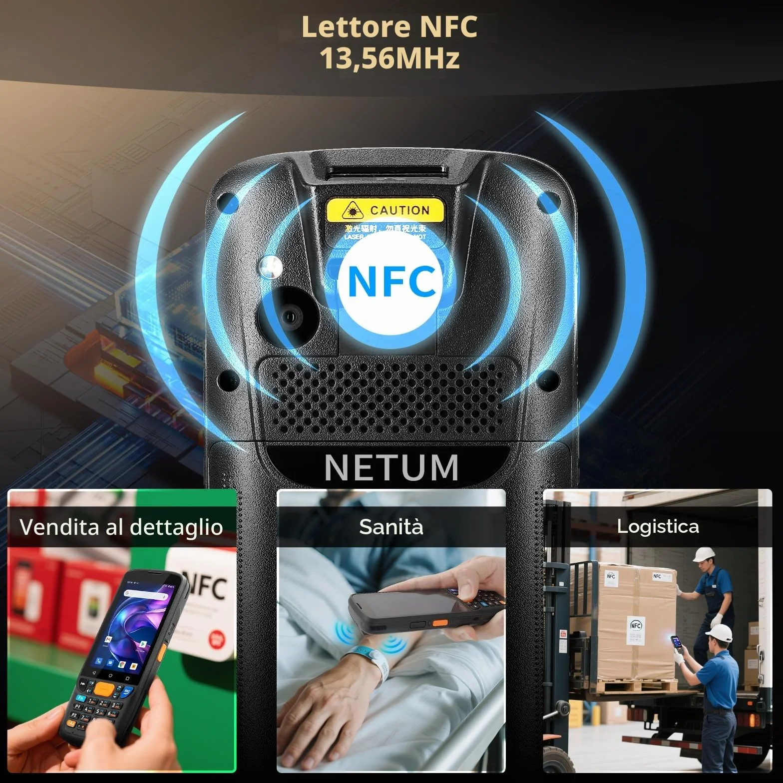 NETUM Android 11 Palmare Scanner Codici Q500, 4+64GB Computer Mobile, Motore Scansione Honeywell HS7 1D 2D, Schermo 4" Touch con 23 Tasti, IP67 Wi-Fi 4G BT NFC per Magazzino e Vendita