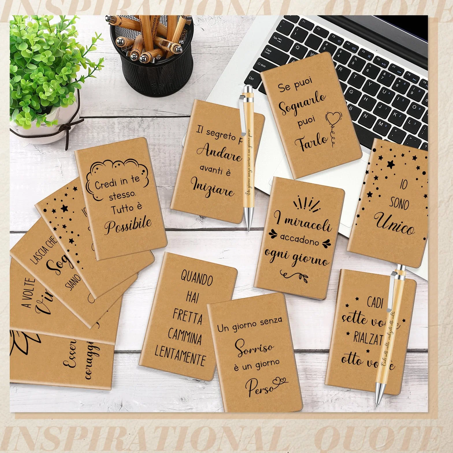 Tenare 12 Set Regalo Motivazionale Insegnanti Quaderni Ispirazione Italiana 12,4 x 8cm Mini Diario Penne Sfera