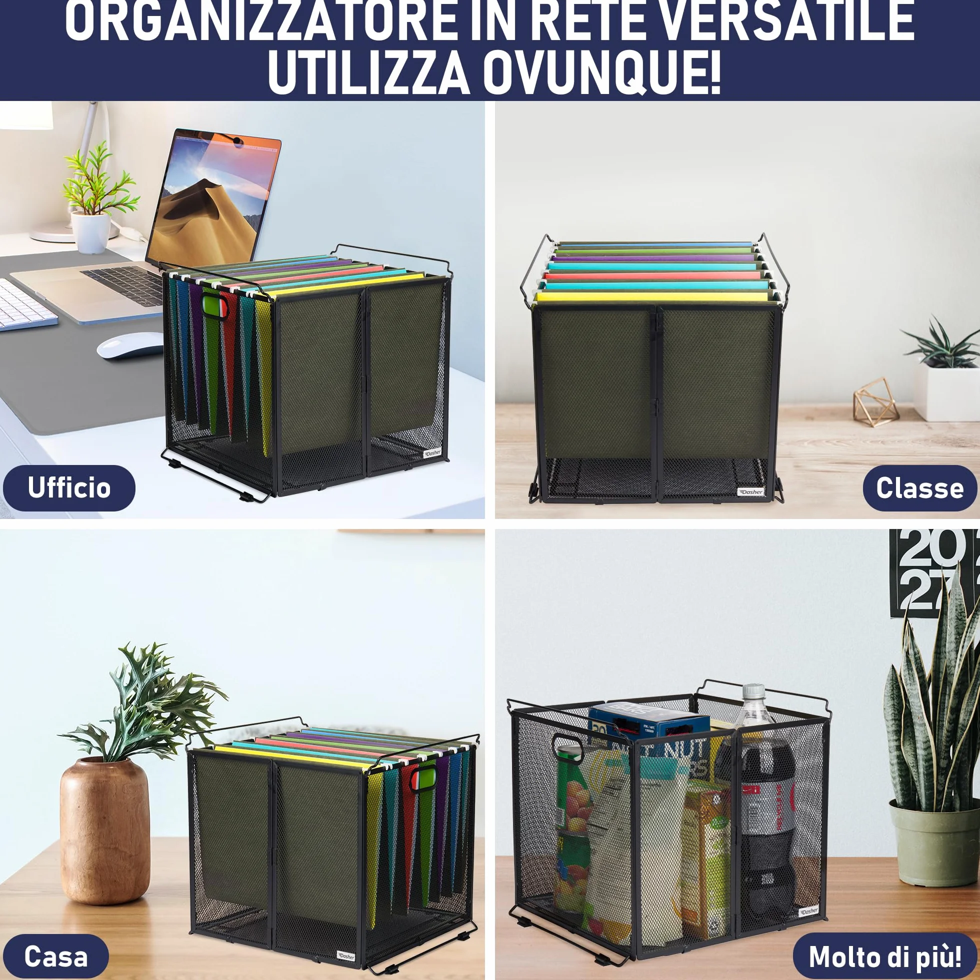 Organizer da appendere, formato A4, scatola per cartelle sospese, in rete metallica nera, scatola per file sospesi, porta documenti da appendere, contenitore portatile per ufficio, scuola