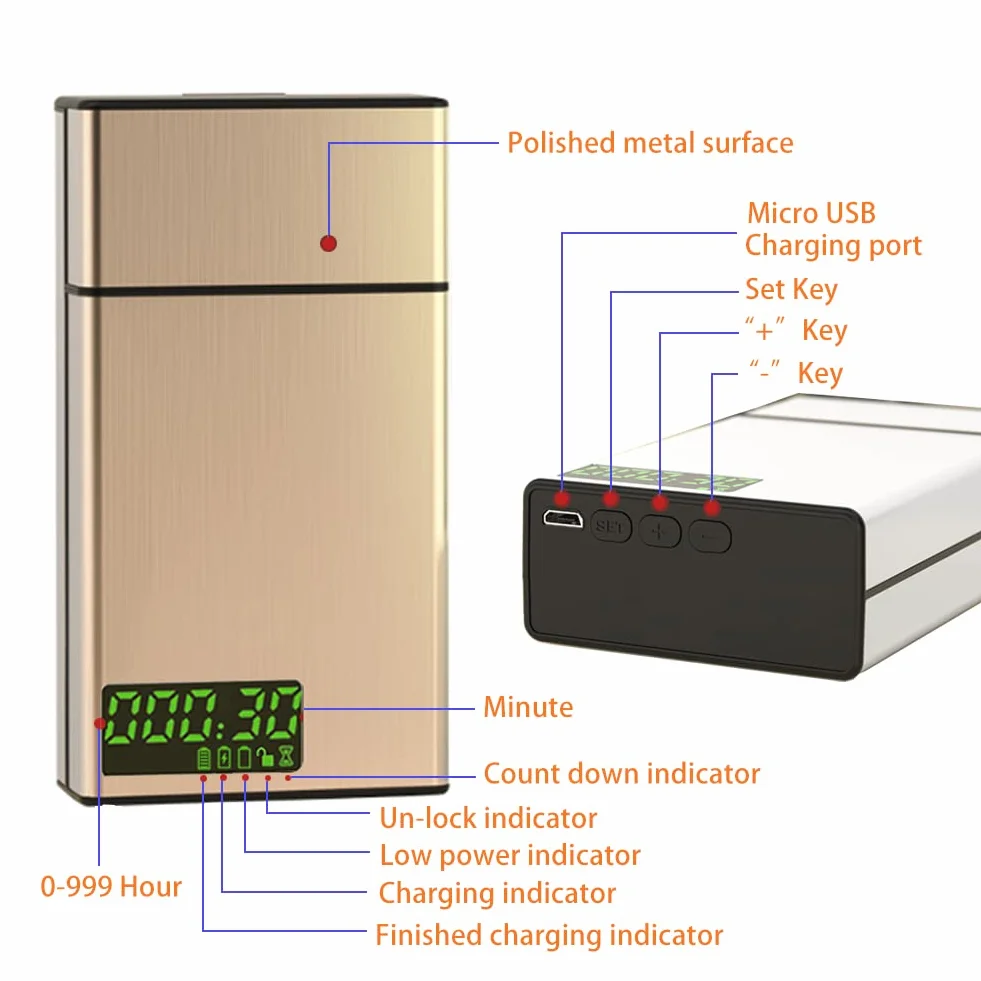 Scatola con lucchetto a tempo, piccolo contenitore con display LCD 999 ore, scatola di chiusura portatile con blocco timer per riporre oggetti, rompere cattive abitudini, carte di credito, contanti