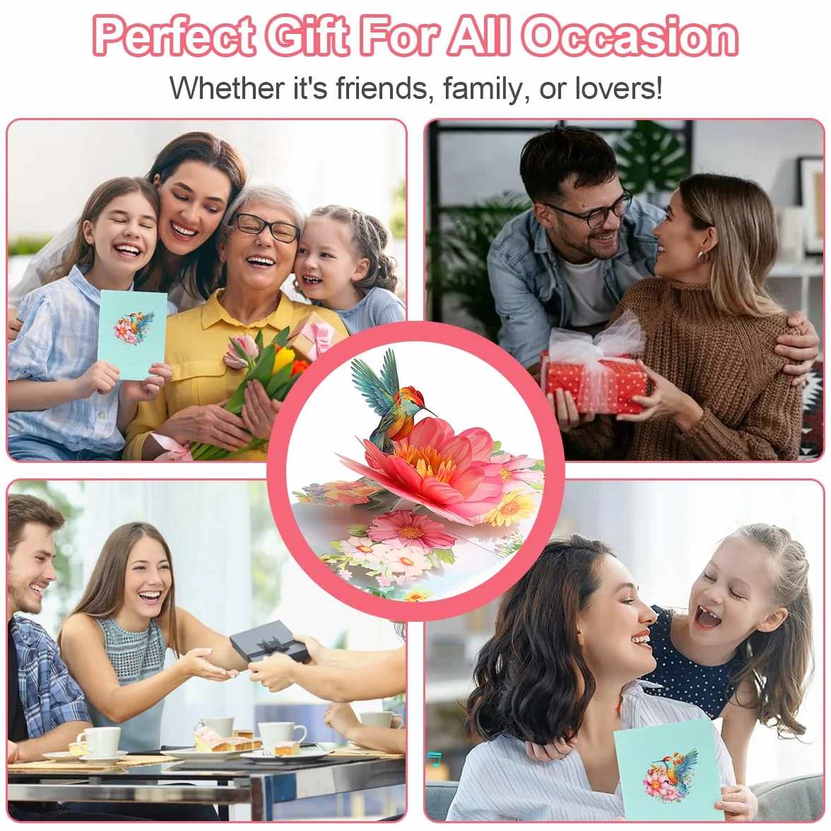 Biglietti di compleanno 3D con colibrì e fiori per mamma, fidanzata e ragazze