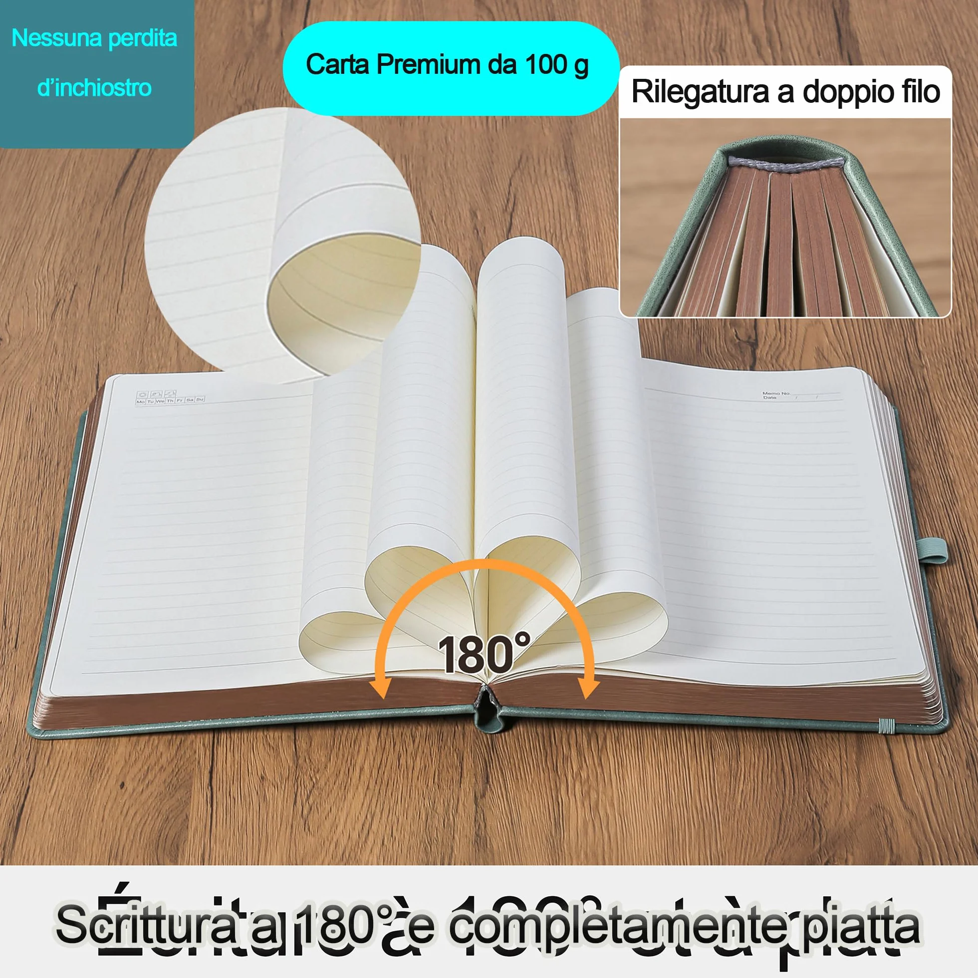 Quaderno Diario A5 Grigio Premium 360 pagine carta 100 g/m² tasca interna