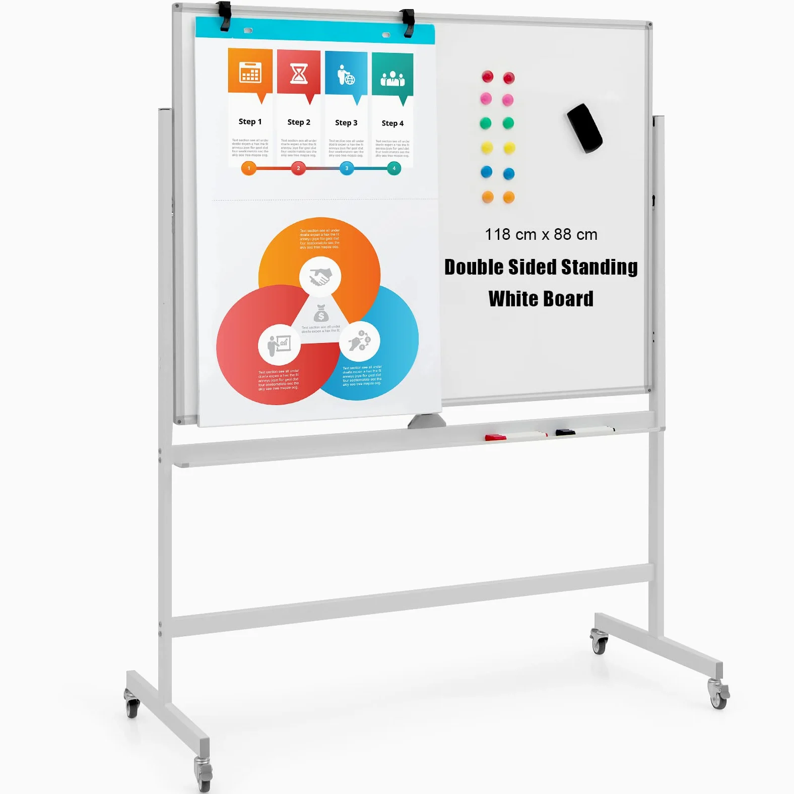 GIANTEX Lavagna Bianca Mobile con Supporto, 120 x 90 cm, Lavagna Magnetica Double Face, Regolabile in Altezza e Girevole a 360° (Bianco)