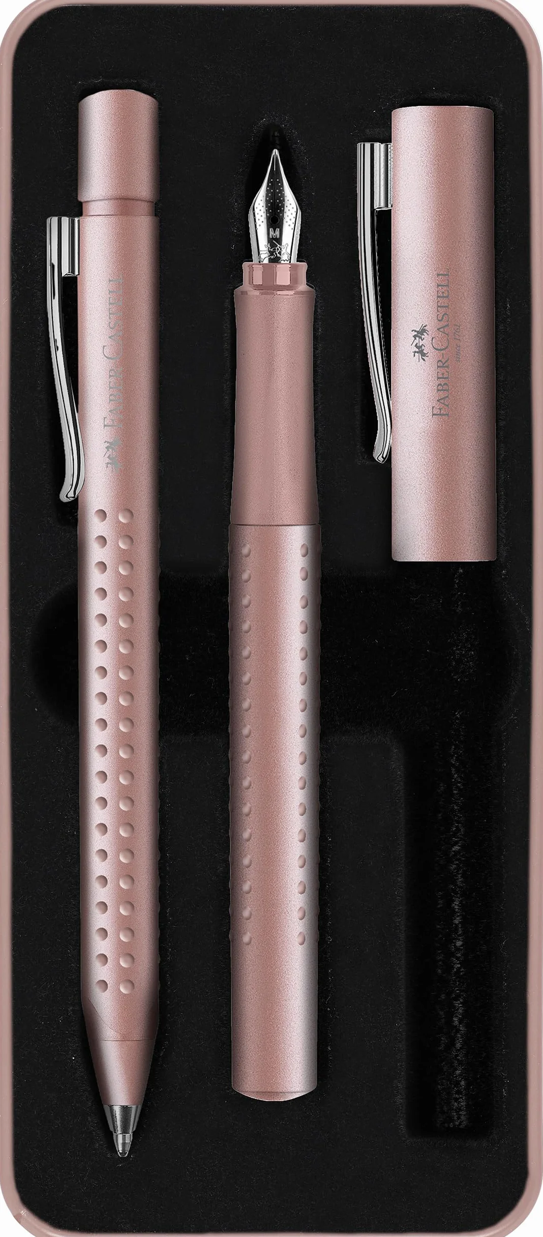 Faber-Castell 201539 - Set regalo Grip 2011 rosa pale, con penna stilografica M e penna a sfera XB, in custodia in metallo