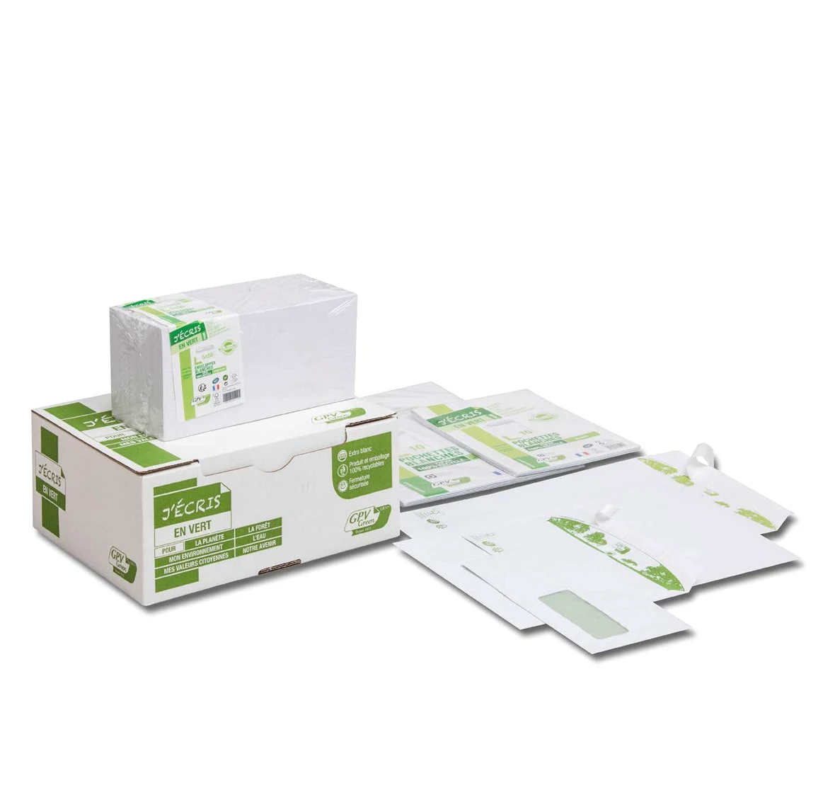 GPV - Buste da lettera C4, 229 x 324 mm, con finestra, 50 x 100 mm, in carta riciclata, 90 g, 250 pezzi, scatola bianca