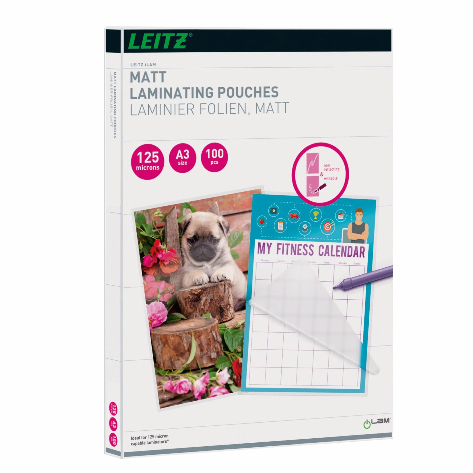 Leitz 16924 - Pouche per plastificatrice, 125 micrometri, A3, 100 pezzi, colore trasparente opaco