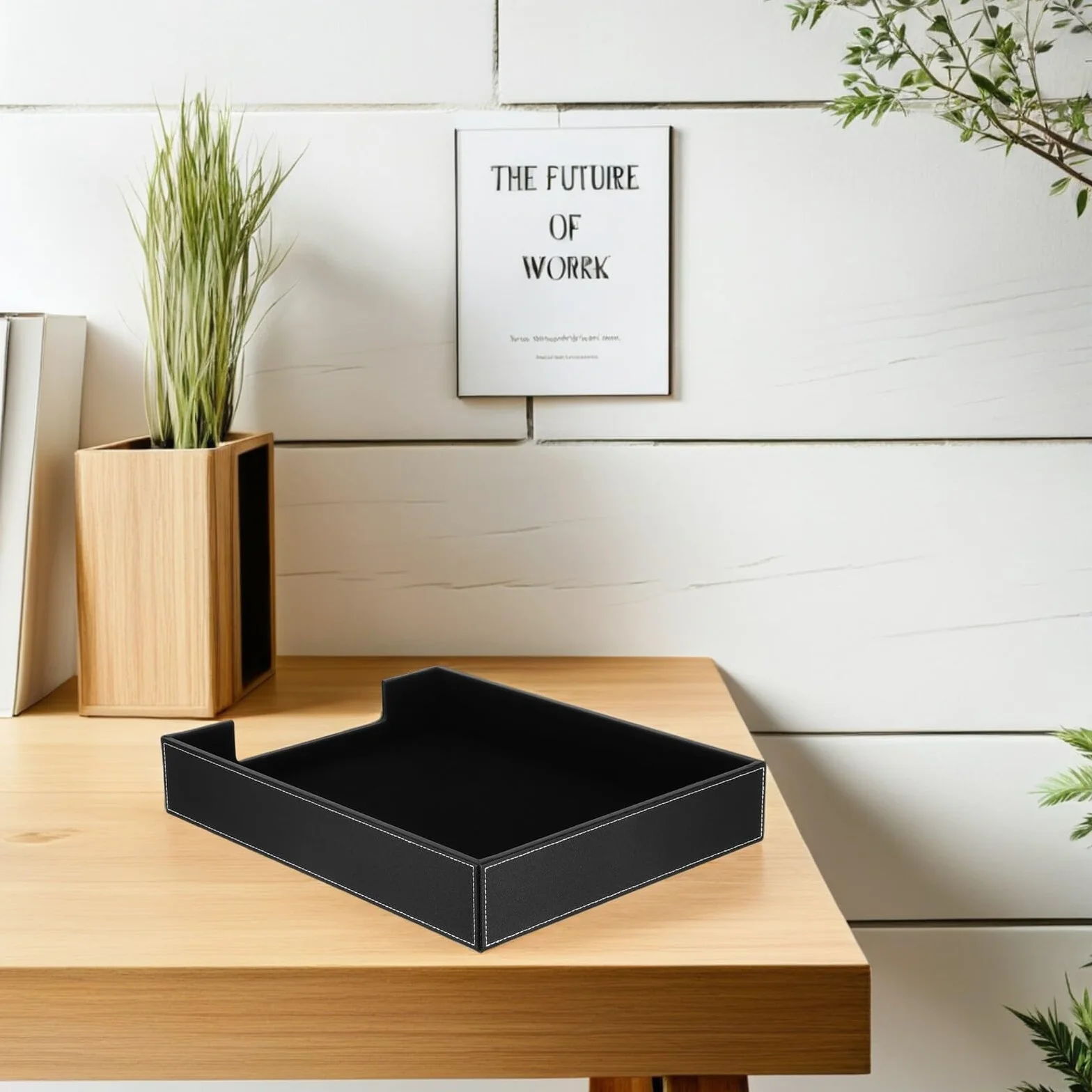 BESTonZON Vassoio Portadocumenti per Scrivania in Pelle Pu Nero, Organizzatore di File per Ufficio Impilabile, Porta Lettere A4 per Desktop, Supporto Cartaceo Resistente e Accesso Rapido