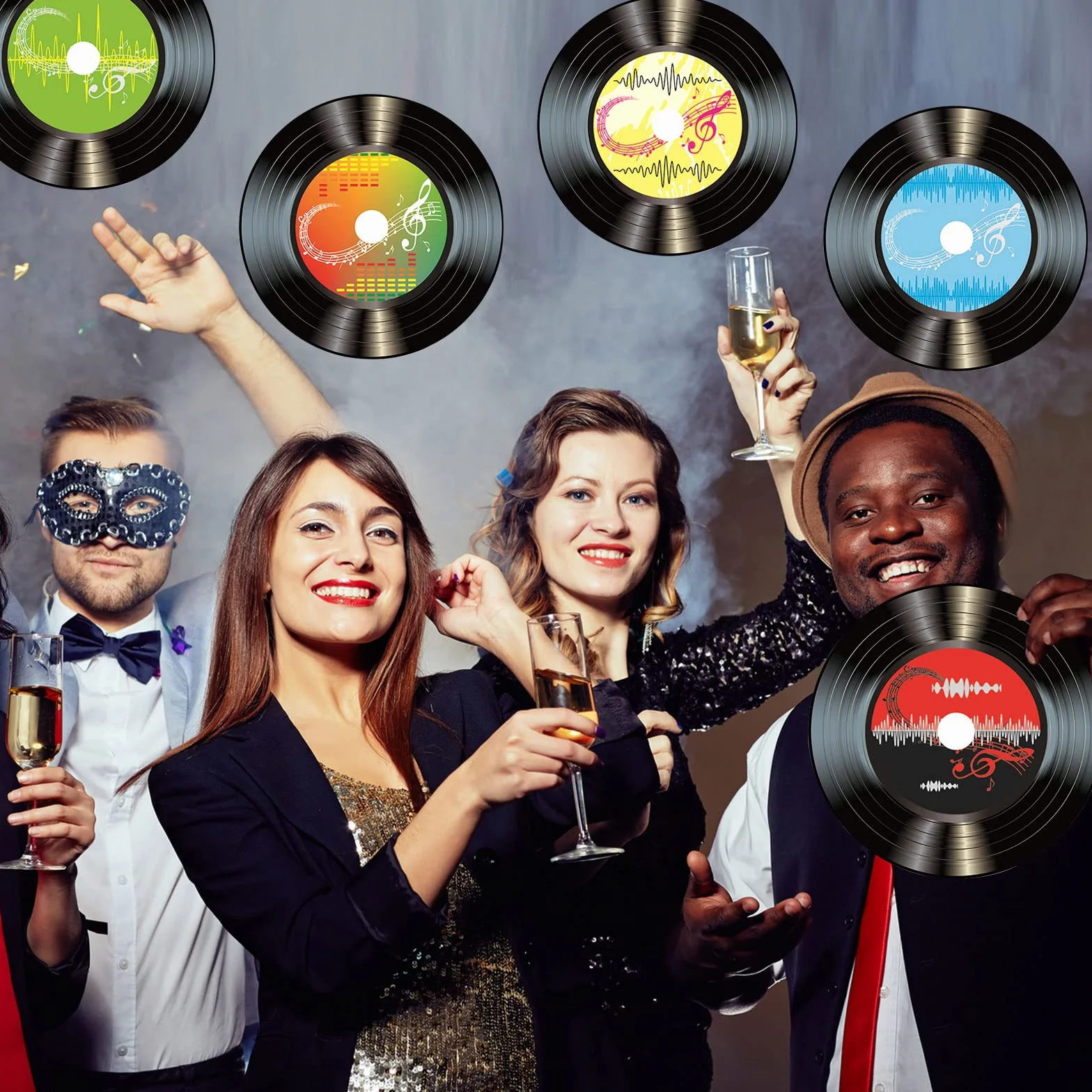 Decorazione da Parete Dischi Vinile 8 Pezzi Rock'N'Roll Anni '50 Nero