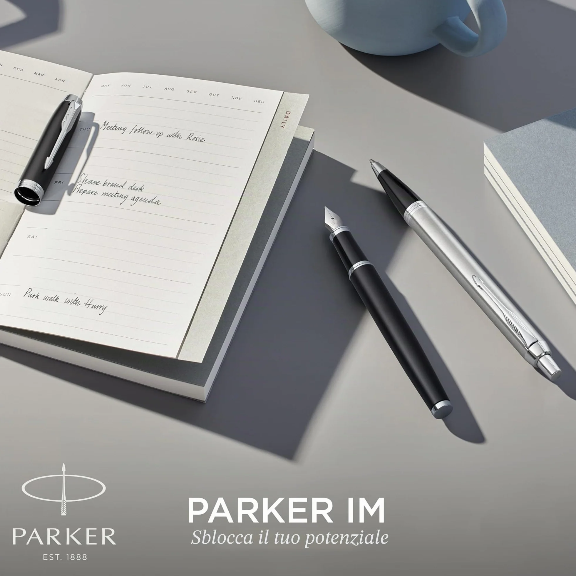 Parker IM Penna Roller | Punta Fine e Ricarica di Inchiostro Nero | Matte Blue Chrome Trim