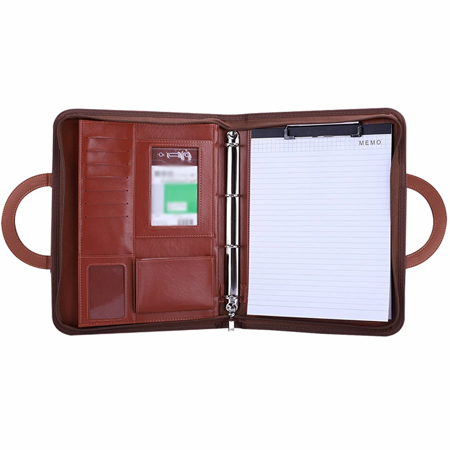 Tavoletta Portablocco Cartella Portatile Multi-Funzione A4 con Cerniera Cartella con più Sacchetti di stoccaggio in Pelle Appunti Business Data Binder (Nero/Marrone) Portablocchi (Color : Bruin)