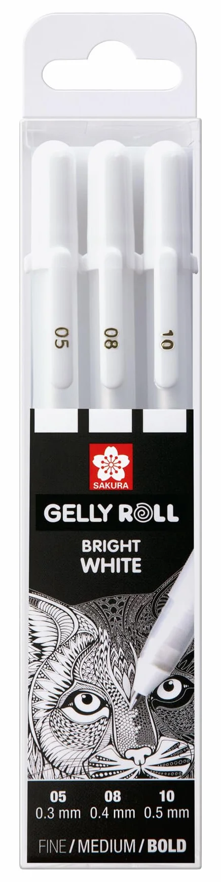 SAKURA Gelly Roll Basic White Gel Pen Set da 3, dimensioni assortite per evidenziazione, disegno e artigianato