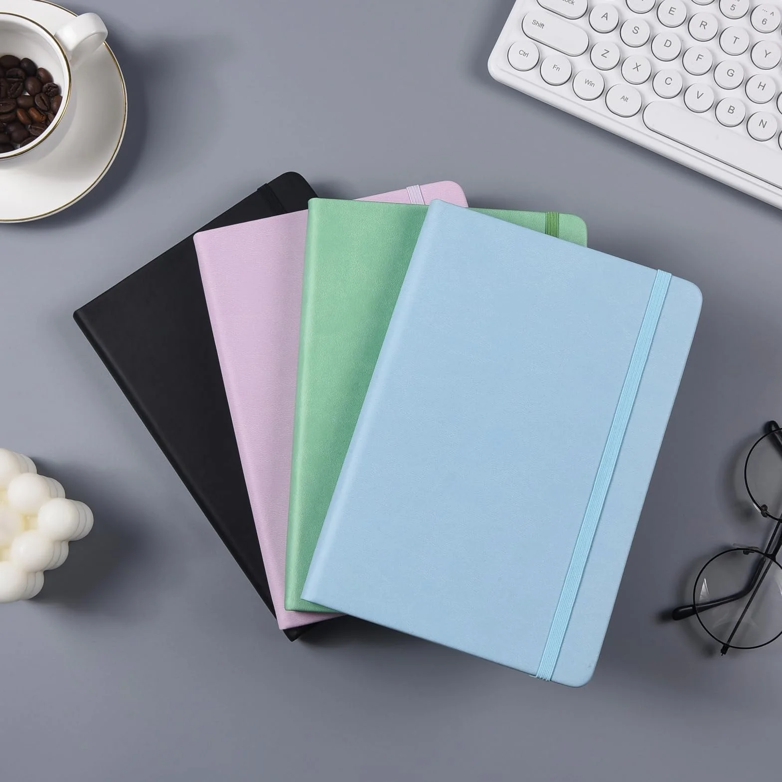 Taccuino A5 Bianco Copertina Rigida 120GSM 172 Pagine Quaderno con Tasca Posteriore Banda Elastica Lilla