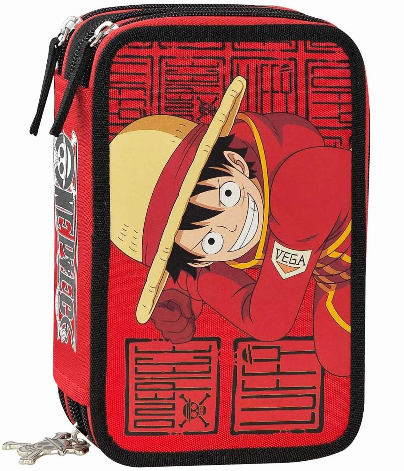 Clondo Astuccio 3 Scomparti Riempito Bambino One Piece Luffy 45 Accessori Scuola Set Cancelleria