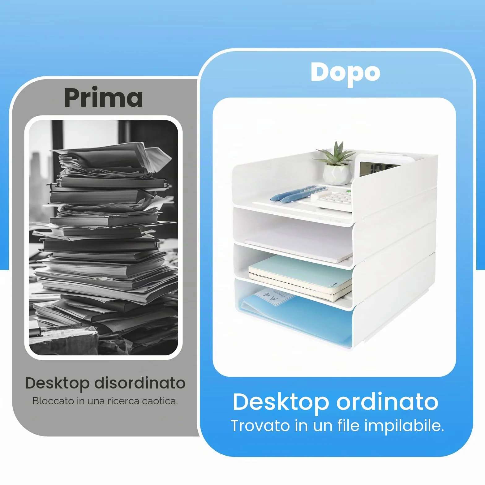 4 Pezzi Vaschetta Porta Documenti Ufficio Impilabile, Organizzatore Scrivania Bianco in PET, Vassoio Porta Documenti A4, Organizer Scrivania per Libri Documenti Fogli Riviste