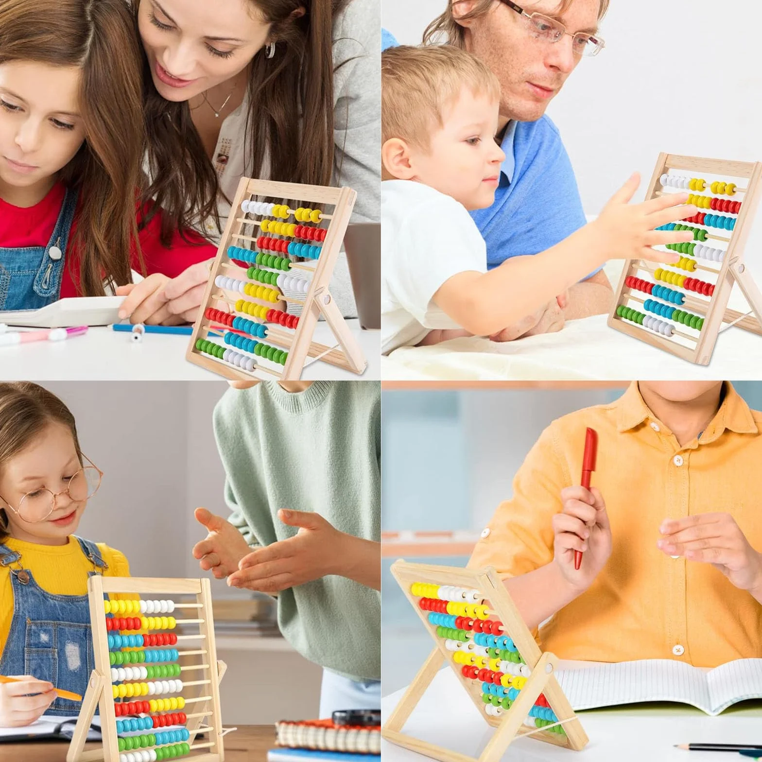 Pallottoliere per Bambini Legno con 100 Perline Multicolori, Abaco Scuola Primaria, Pallottoliere per Bambini, Abaco Legno Calcolatrice, Pallottolieri di Legno, Abaco di Montessori