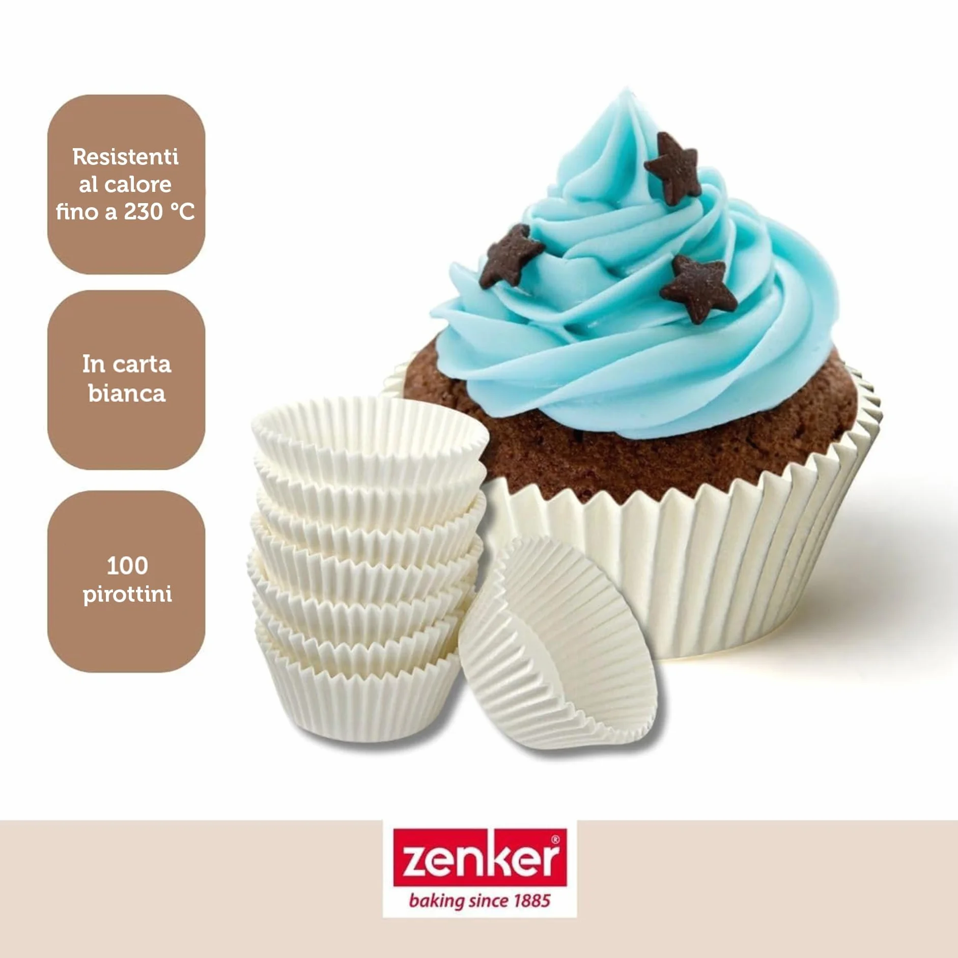 Zenker Set 100 Pirottini Carta Muffin Cup Cake Temperatura 220°C Ø7 x 3 cm