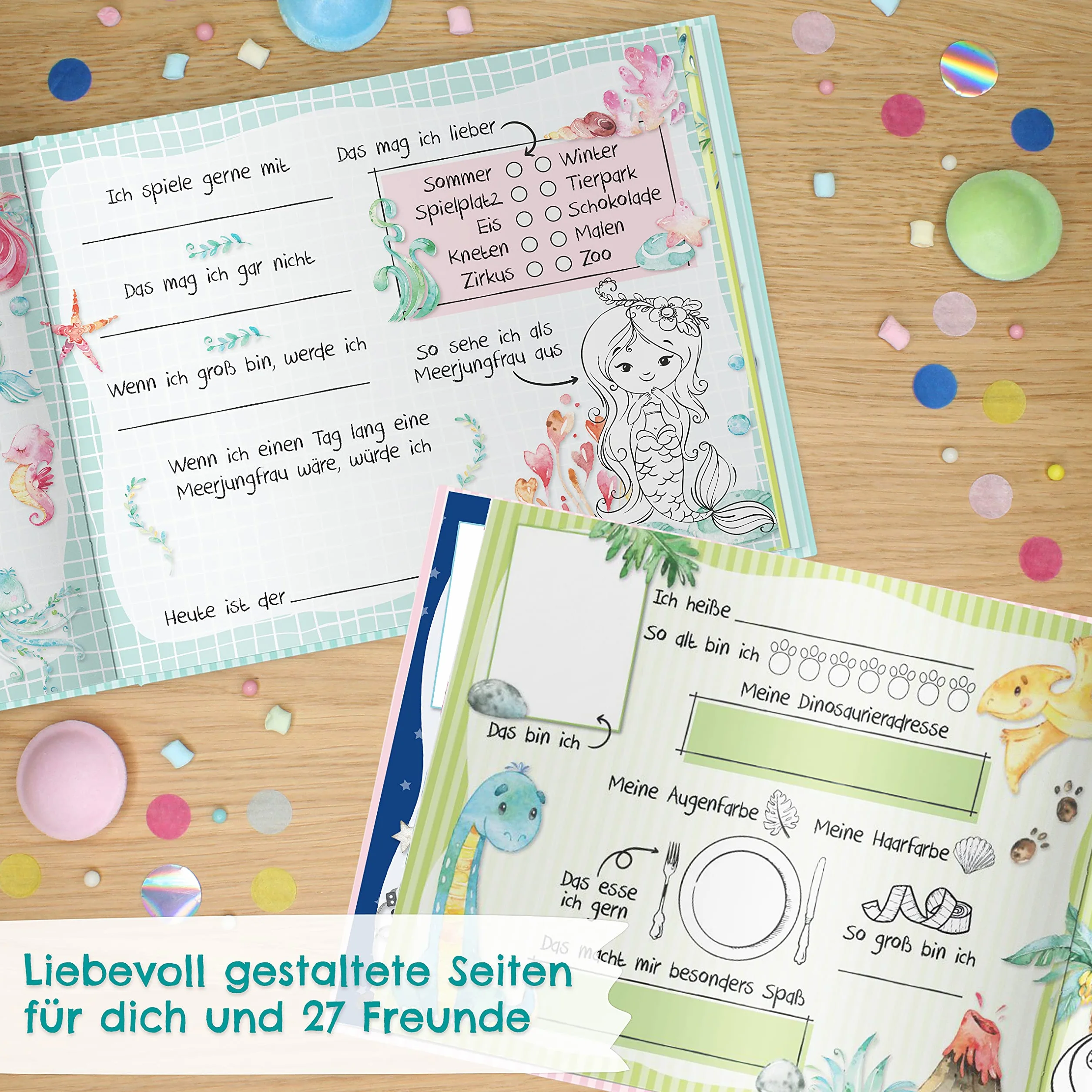 Papierdrachen Libro degli amici per bambini - Amici dell'asilo Turchese - Album di poesie con astronauta, dinosauri - per 27 amici