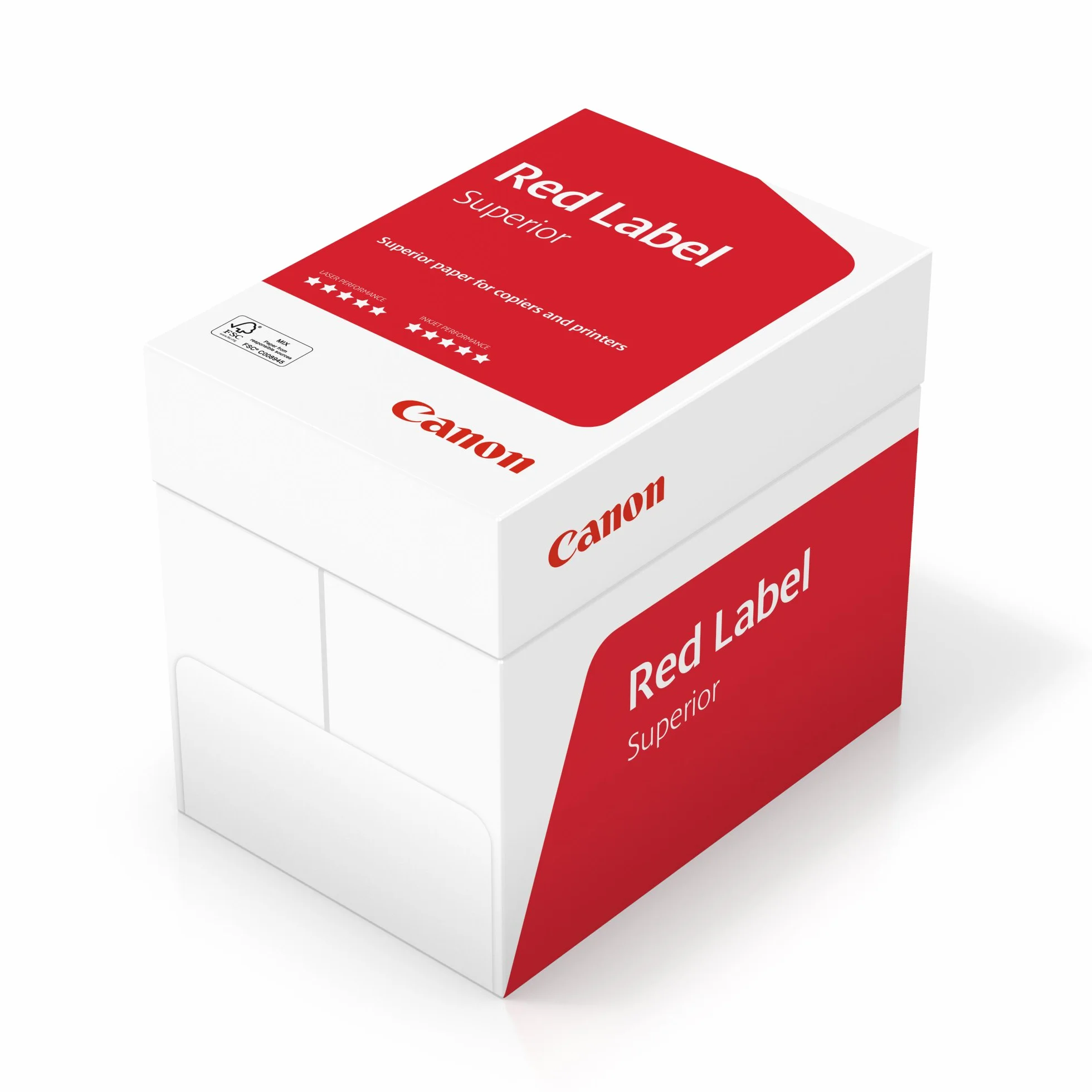 Canon, risma da ufficio Red Label Superior, 5 risme da 500 fogli, certificato FSC, formato A4 da 80 g/m², fogli adatti a tutte le stampanti, CIE 168