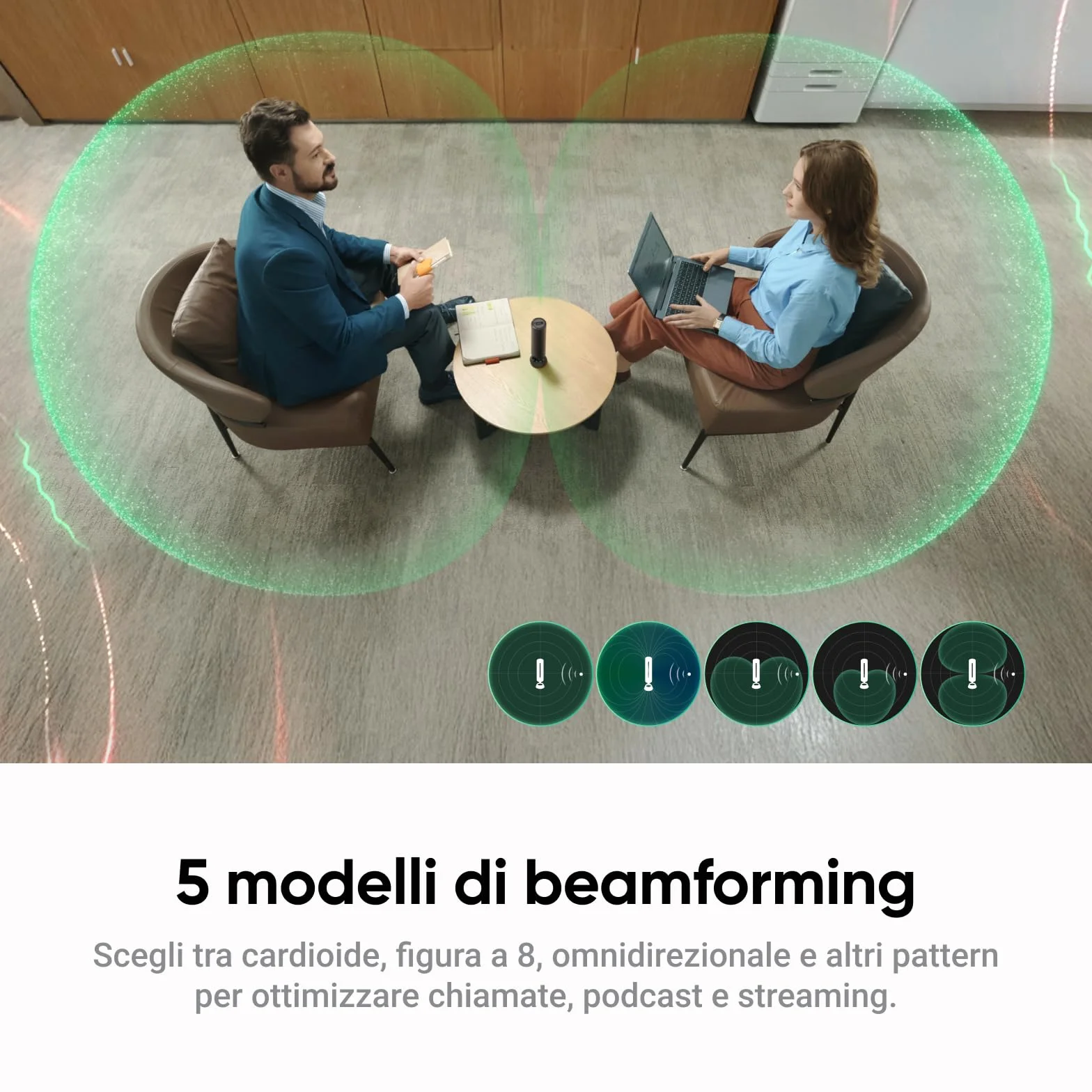 Insta360 Wave Nero grafite: Vivavoce IA, Bluetooth, Registratore vocale, 8 microfoni con Cancellazione del Rumore e Beamforming, Certificazione Zoom, Trascrizione e Riepiloghi IA in 99 Lingue, 32 GB