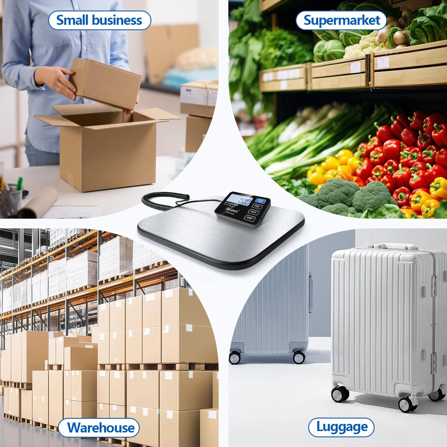 200kg/10g Bilancia Pesa Pacchi Digitale con Funzione di Mantenimento e Tara | Bilancia Postale con Batterie e Cavo di Ricarica, Bilancia Pacchi con Display LCD, 4 Unità per Magazzini, Bagagli e Magazzini