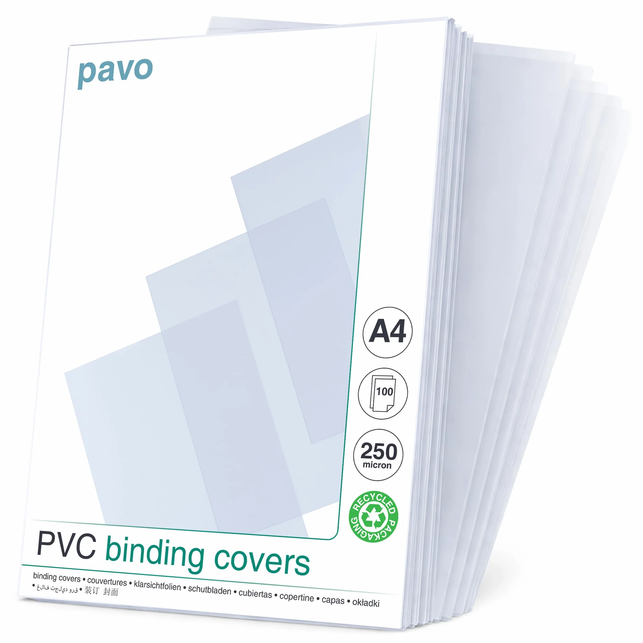 Pavo A4 250 mic Copertine per raccoglitori PVC, 100 sztuk, Przezroczyste