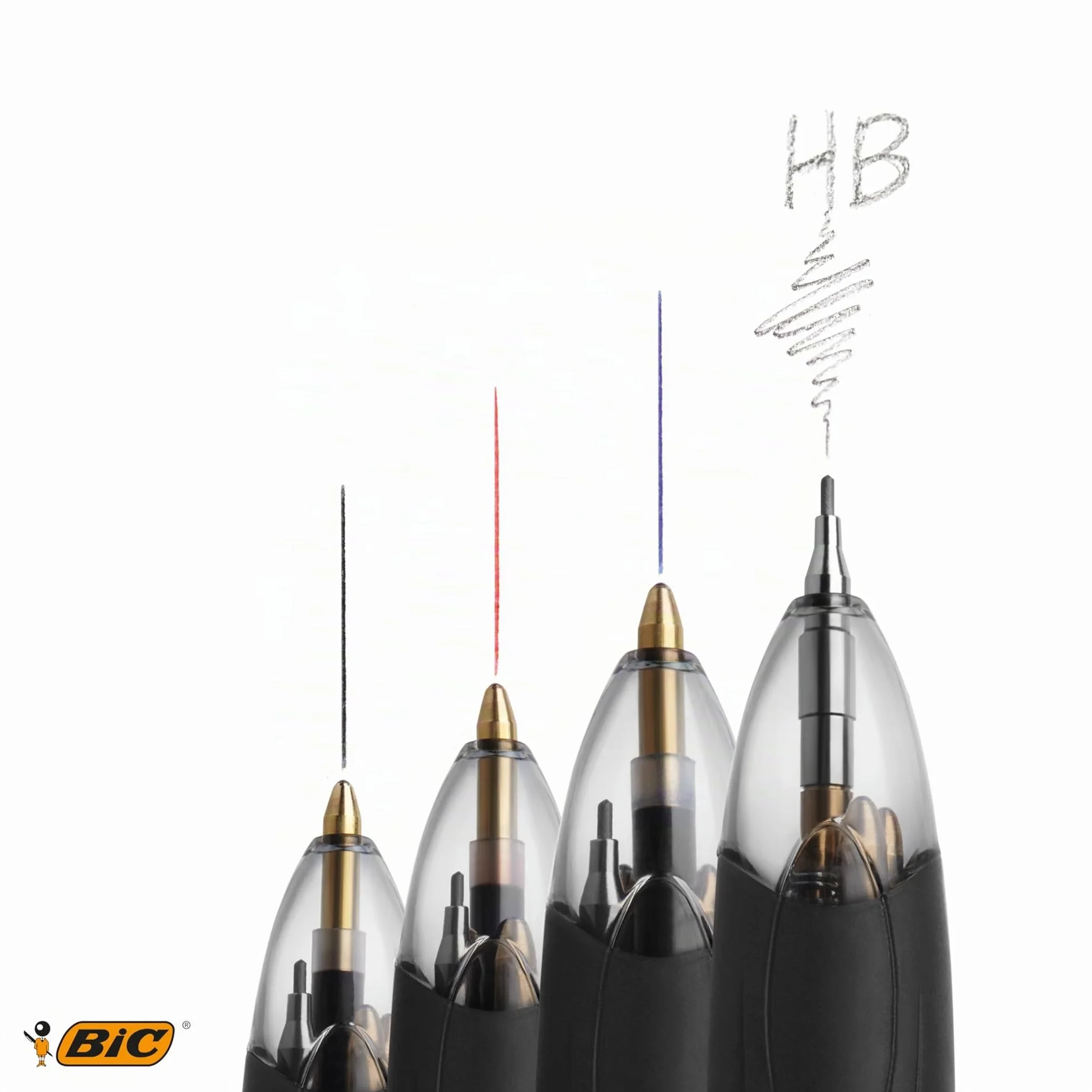 BIC 4 Colori Penne Multicolore con Matita Grafite, Set 12 Penne a Sfera a Scatto con 3 inchiostri e Matita Meccanica HB