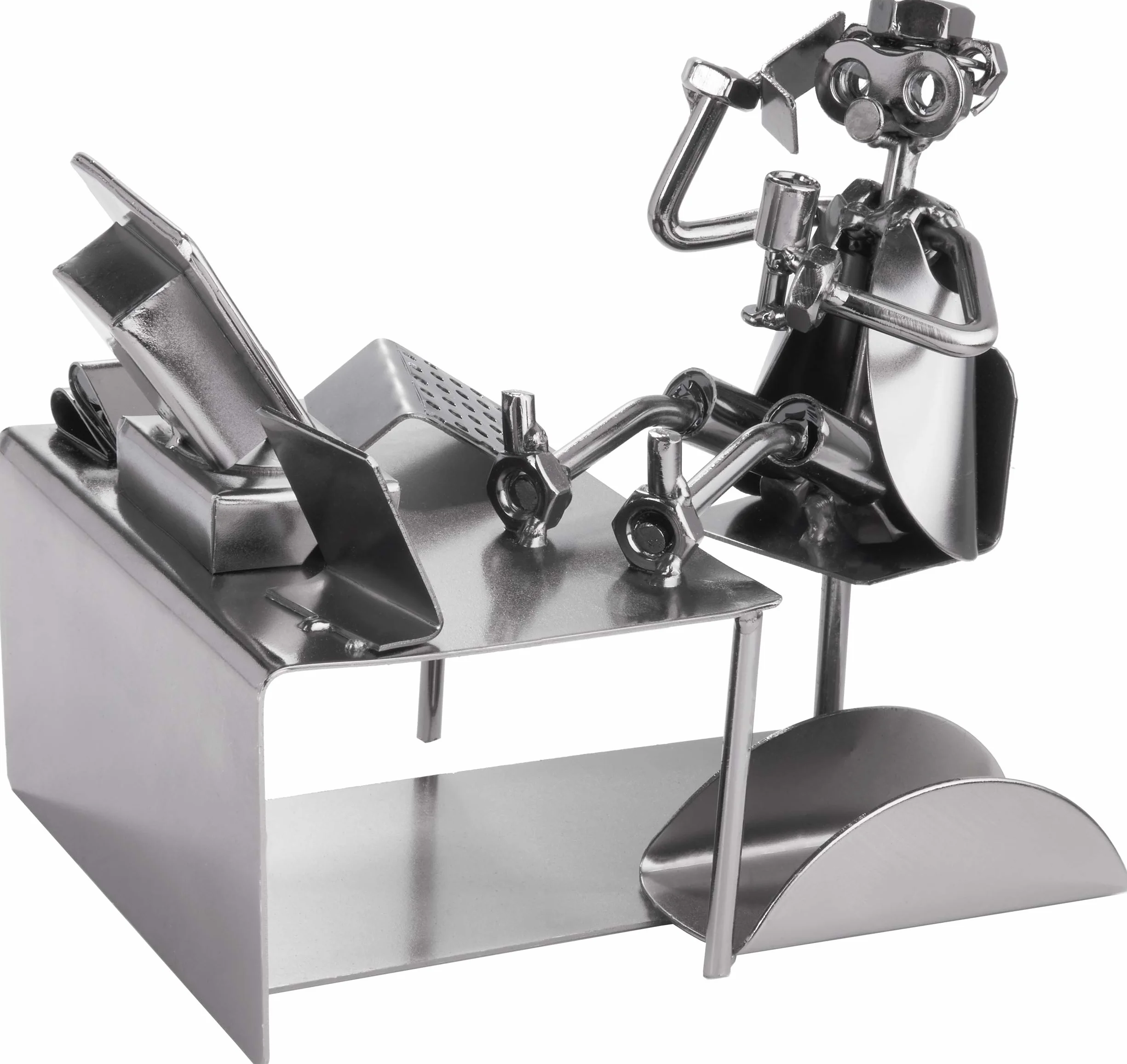 BRUBAKER Screw Man Pc Office Worker with Business Card Holder Steel Metal Figure