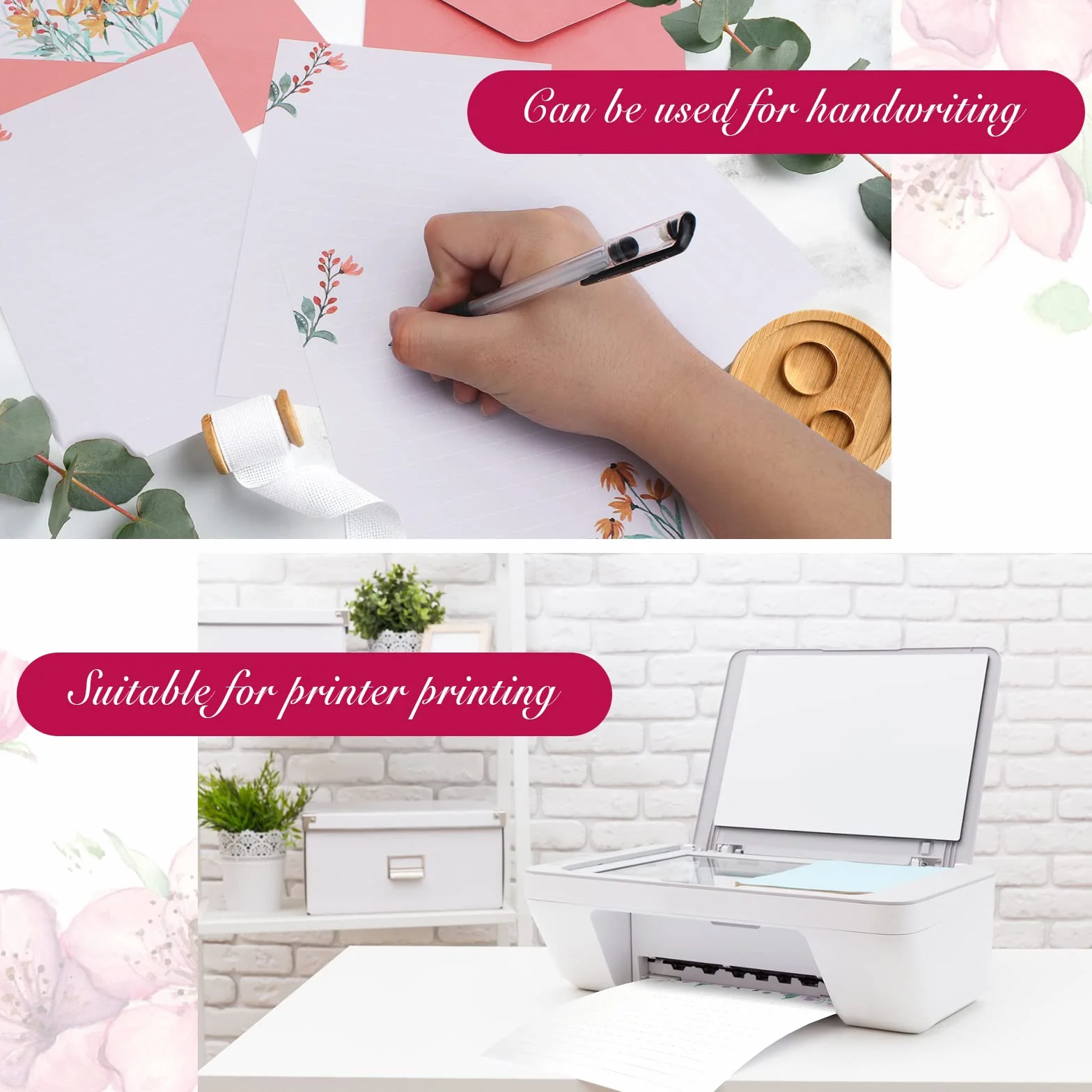 Set Di Lettere e Buste Florali: 24 Pezzi Carta Da Lettere Con 3 Adesivi Decorati, 12 Buste Per Matrimonio, Regali e Inviti (6 Stili)