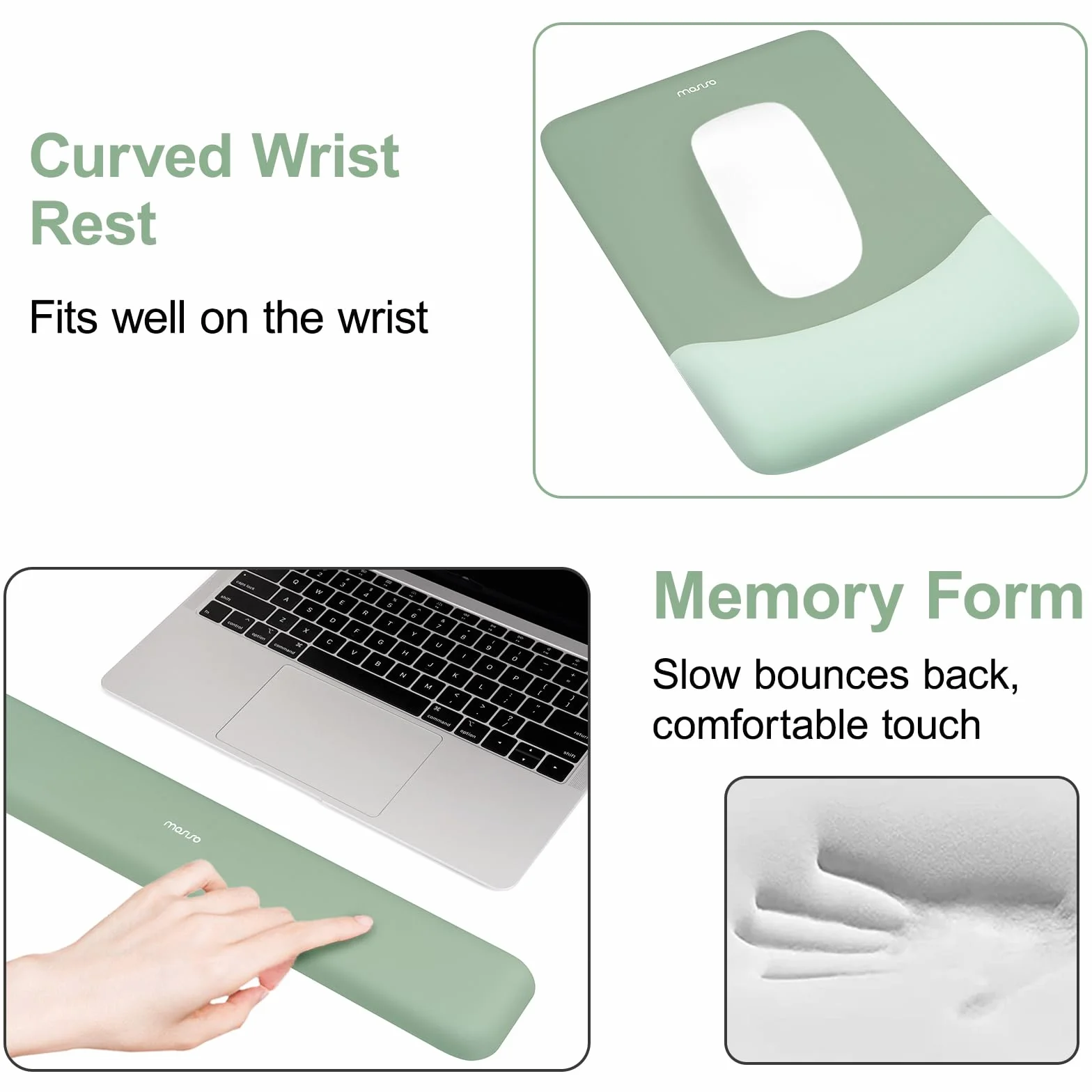 MOSISO Tappetino Mouse con Poggiapolsi e Tastiera Set, Ergonomico Antiscivolo, Memoria Schiuma, Verde