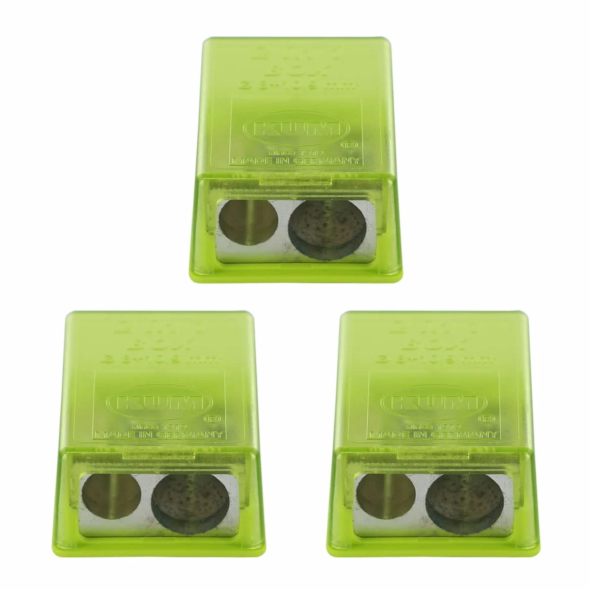 KUM AZ1032016-G Affilatoio con contenitore 2in1 M2, 3 pezzi, verde