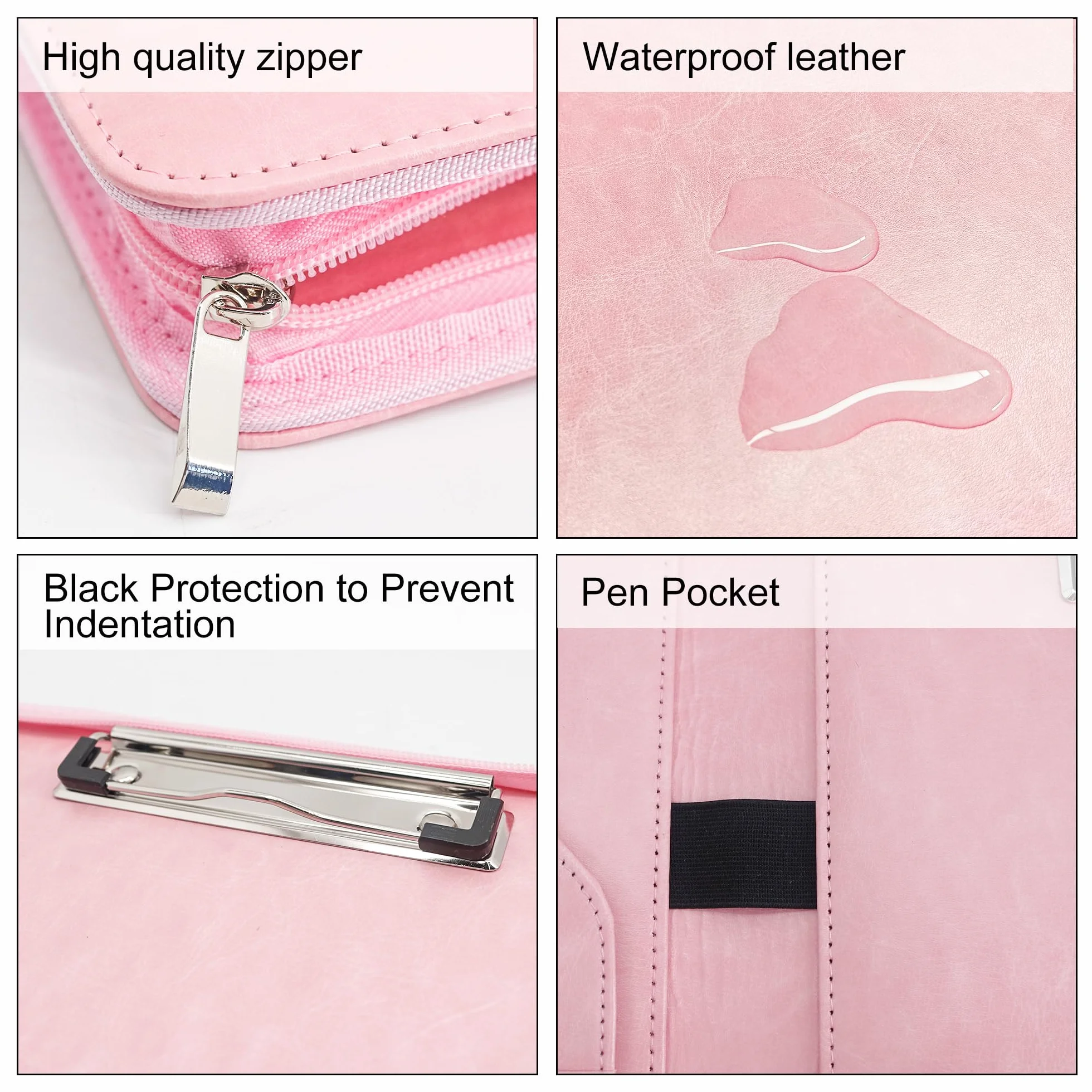 GraduatePro Porta Documenti A4 Pelle Portablocco Con Pinza Impermeabile Rosa
