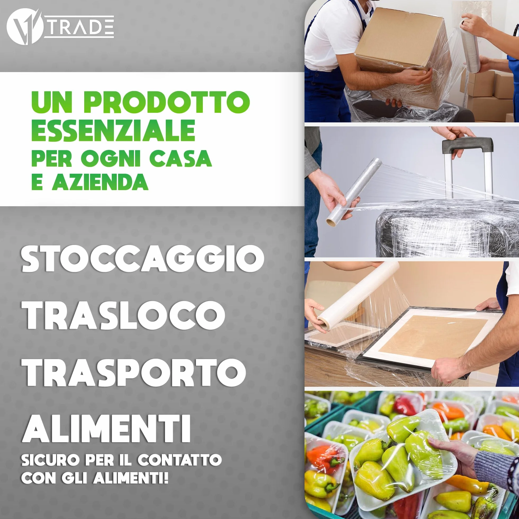 V1 Trade Pellicola elastica trasparente – 6 rotoli di pellicola elastica 250 m x 40 cm – pellicola per imballaggio 23 my – pellicola per mobili