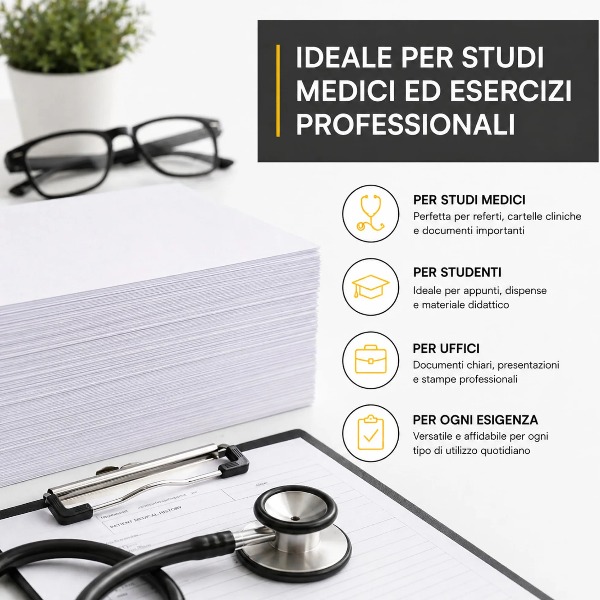 Carta Stampante A5 80 g/m² 500 Fogli Risme - TOTALE 2000 Fogli 14,8 x 21 cm per Farmacia e Ricette Mediche