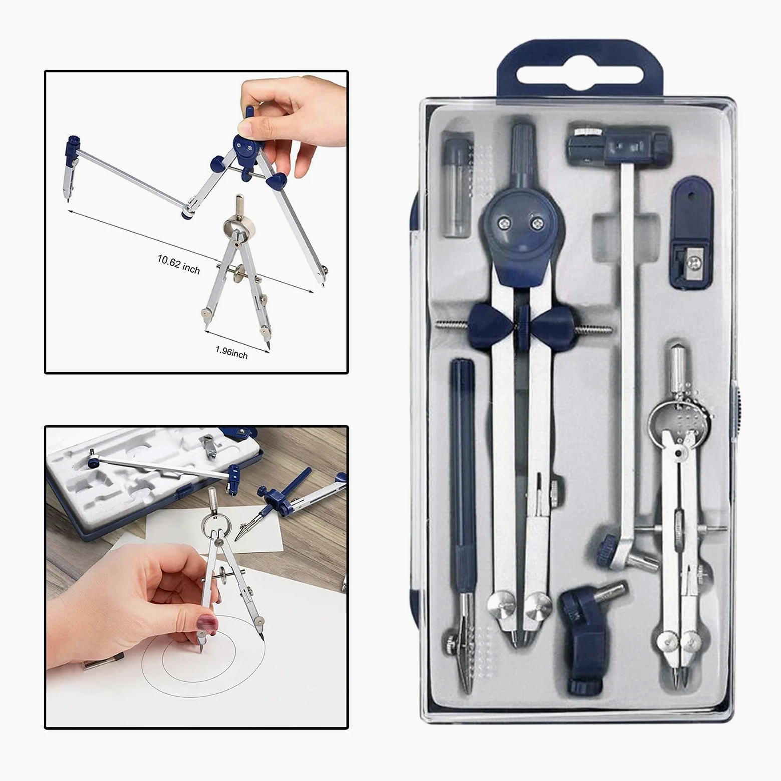 caihuashopping Compassi per tracciare Geometria Multifunzionale in Acciaio Inox Drafting Bussola Geometria Matematica 7pcs / Set Cerchi Strumento Durable Stationserry Strumenti di Misura
