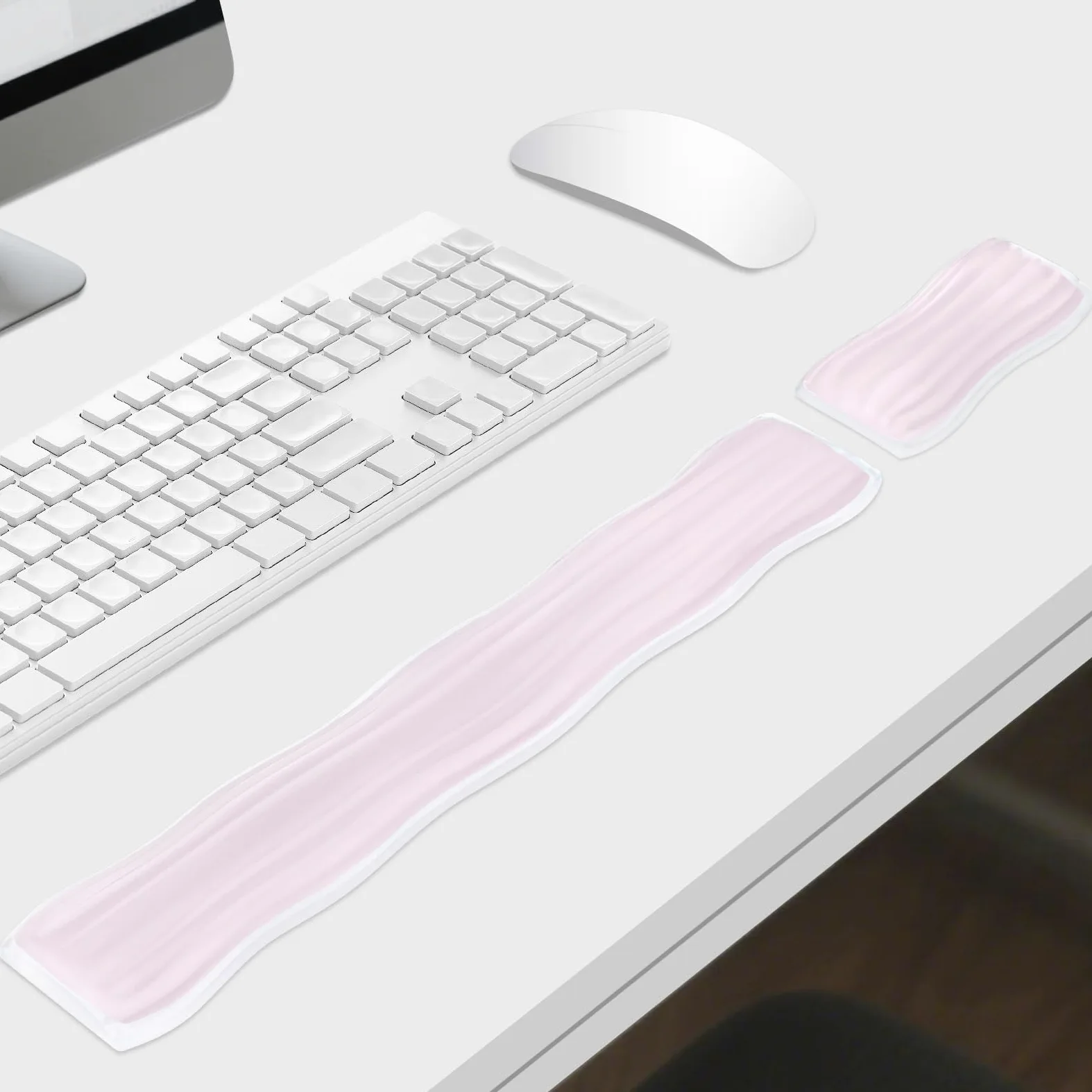 Poggiapolsi in gel per tastiera e mouse, ergonomico e trasparente, poggiapolsi per gaming, computer, laptop, ufficio, colore rosa