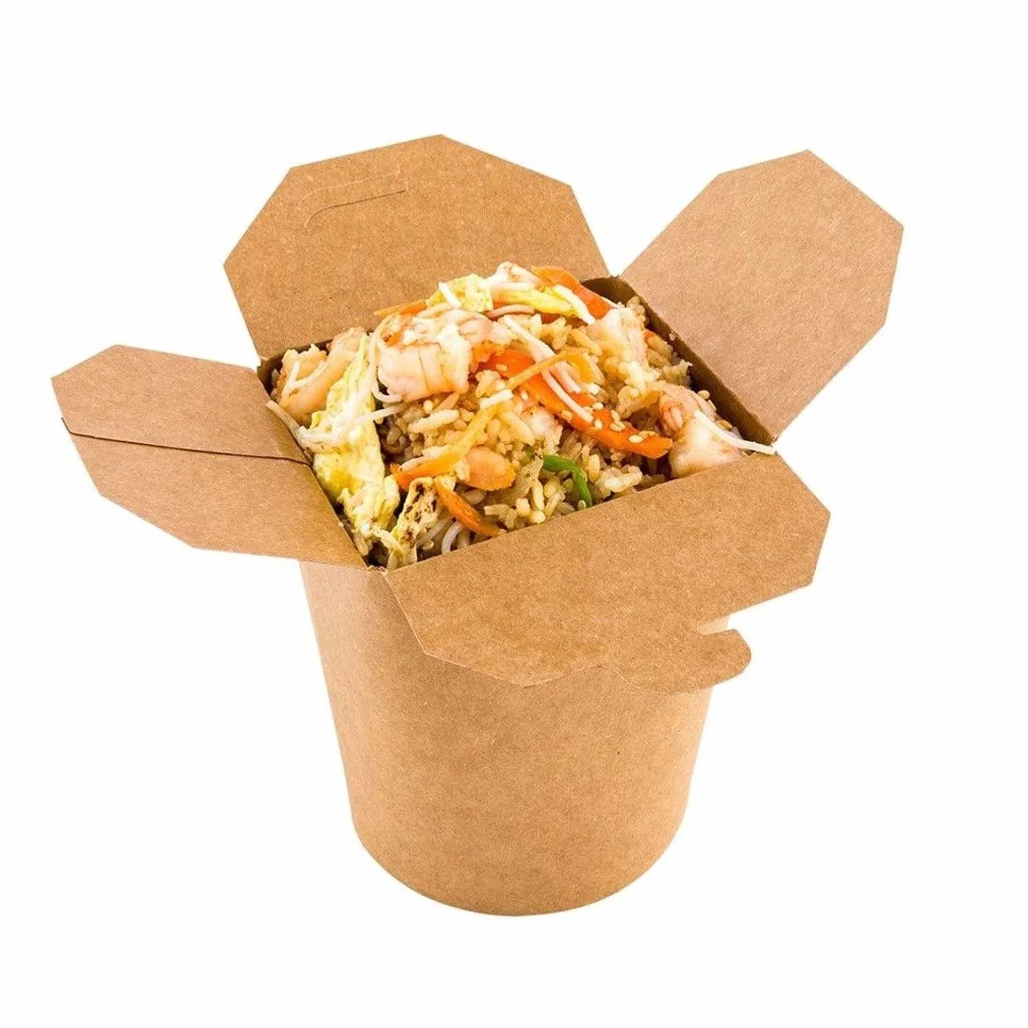 Bio Noodle Box Scatole da Asporto 1000 ml Kraft Cartone Coperchio Pieghevole 50 Pezzi