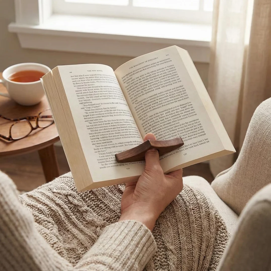 Ferma Pagine Libro in Legno di Noce Naturale per Amanti dei Libri, Reggilibro da Dito 25 mm