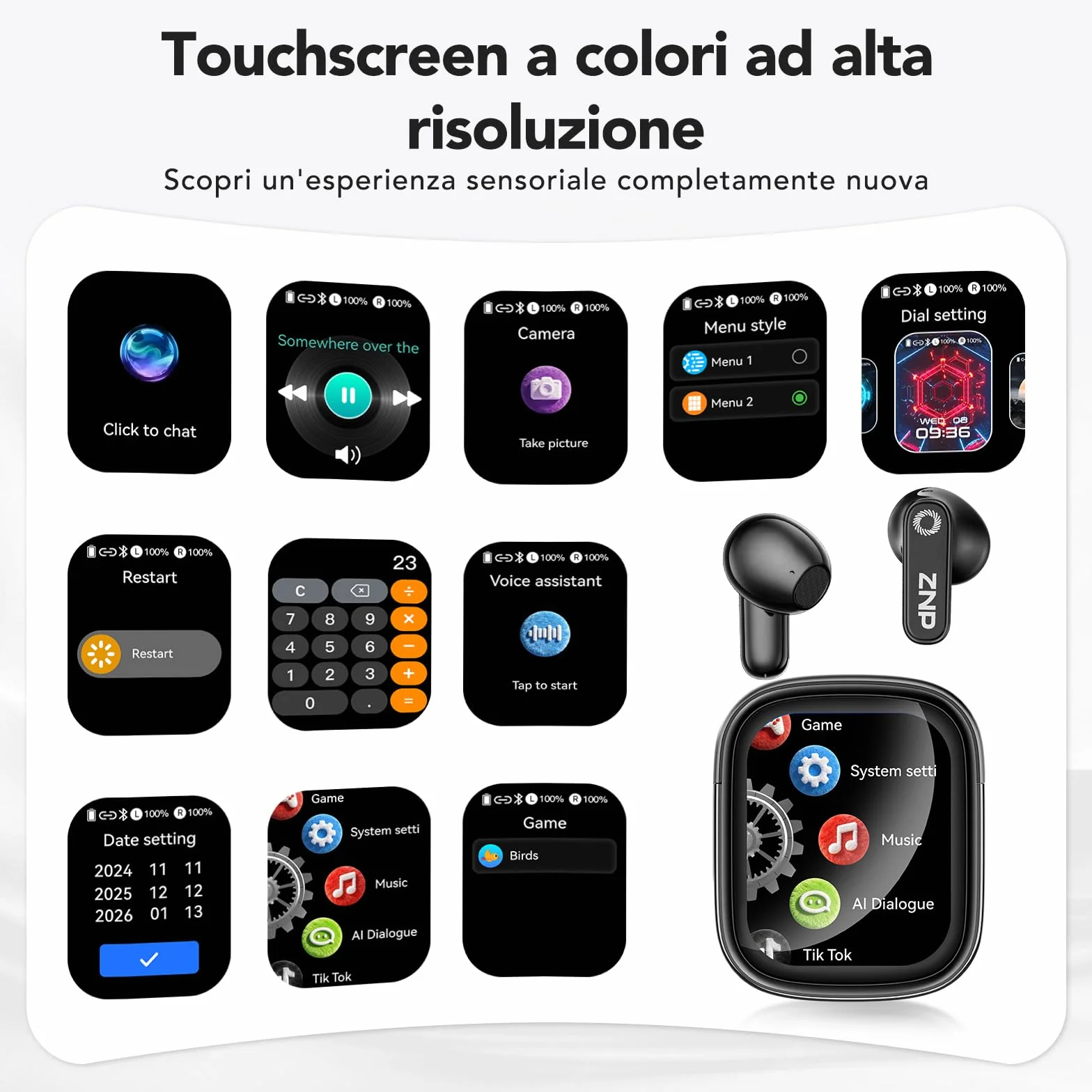 N02 Auricolari Traduttore AI 4 in 1, Cuffie con Traduzione Simultanea in Tempo Reale, 165 Lingue e 9 Modalità di Traduzione, Assistente AI, Display LCD Touch, Bluetooth 6.0 per Viaggi, Lavoro e Studio