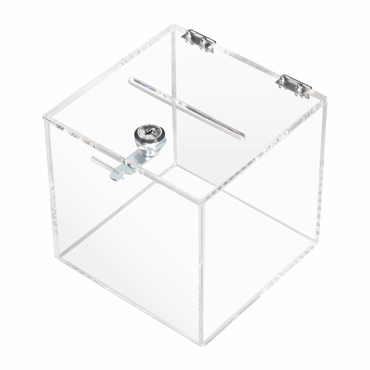 HMF 46919 Scatola per donazioni in acrilico con chiave | urna per votazioni | 15 x 15 x 15 cm | DIN A6 | Trasparente