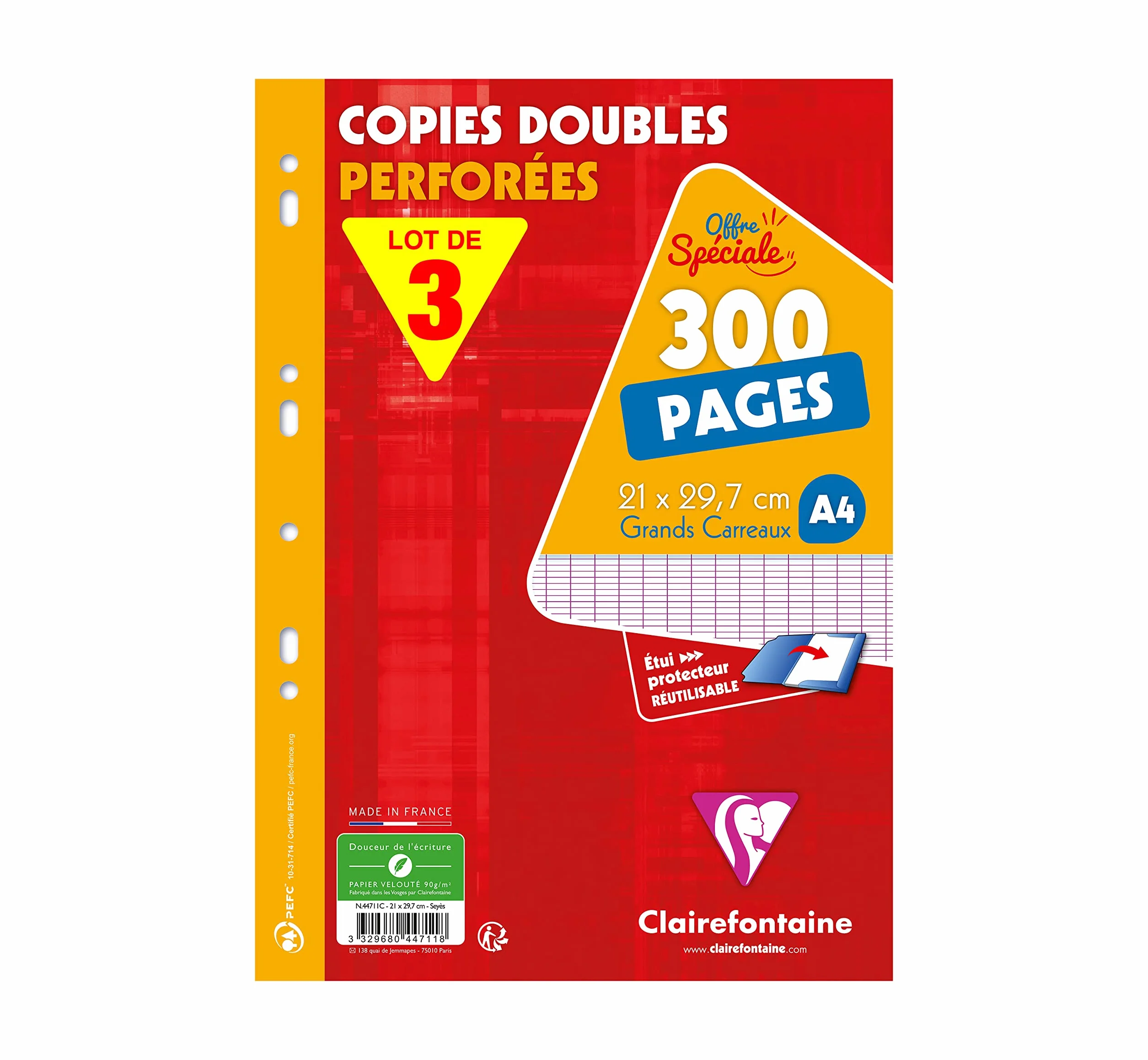 Clairefontaine Pacchetto di Pagine Copie Doppi, Piccoli Quaderni, Quadretti Grandi 900 Pagine, 3 Pezzi