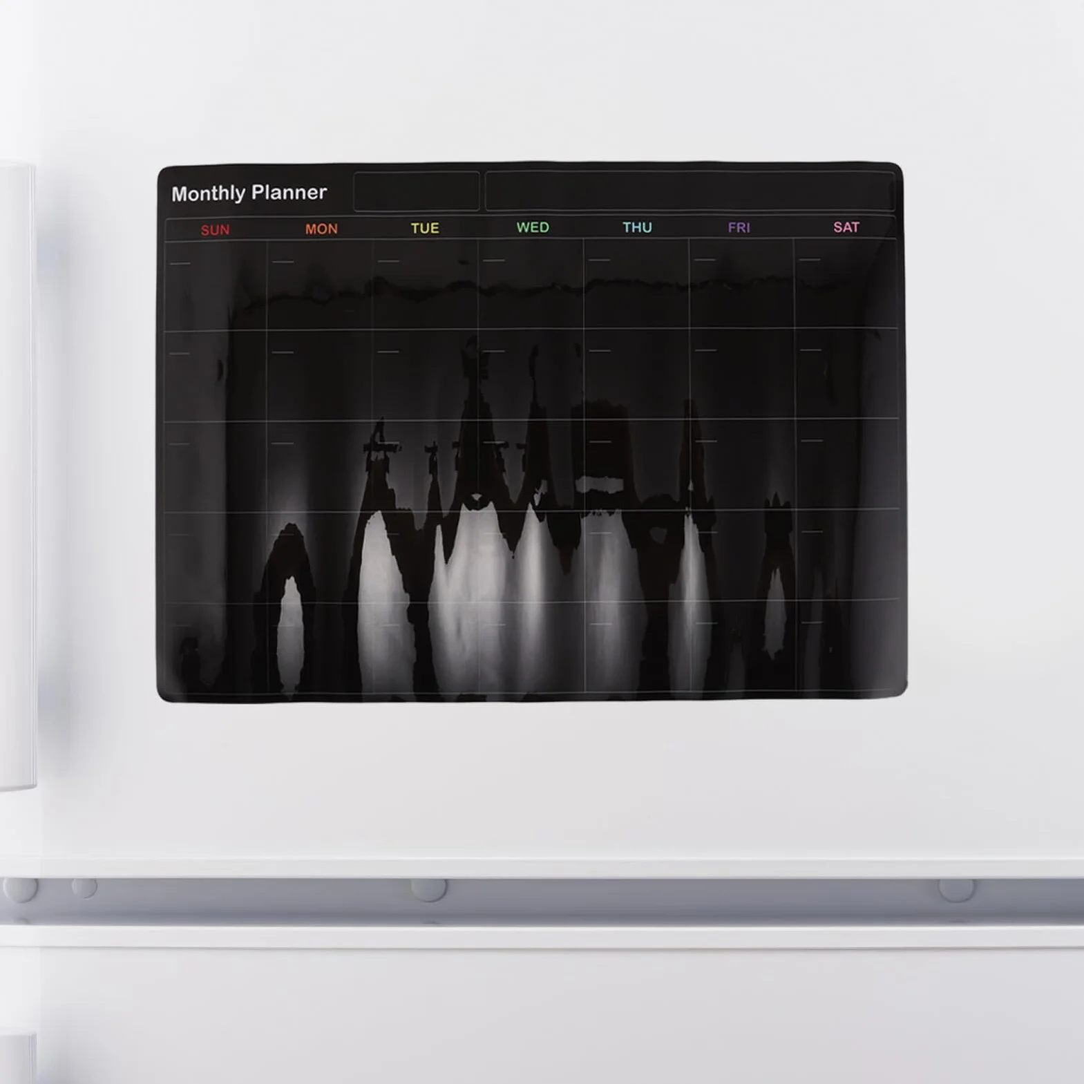 Planner Magnetico Frigorifero Nero, Lavagna Scrivibile per Calendario | Superficie Cancellabile a Secco, Cancellazione Rapida, con Marker e Spugna Inclusi per Cucina e Aula